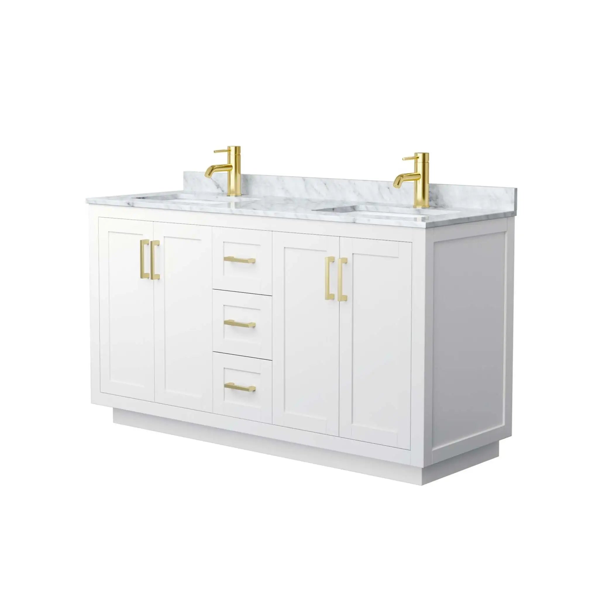 60" Miranda Double Bathroom Vanity in White with Brushed Gold Trim by Wyndham