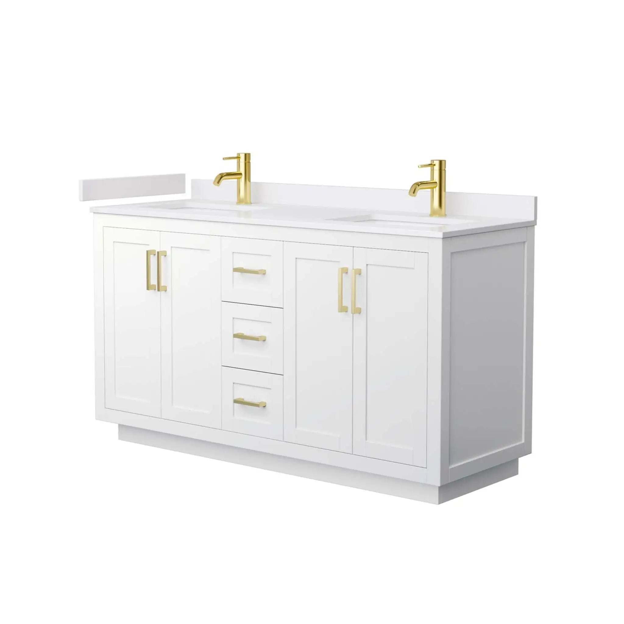 60" Miranda Double Bathroom Vanity in White with Brushed Gold Trim by Wyndham