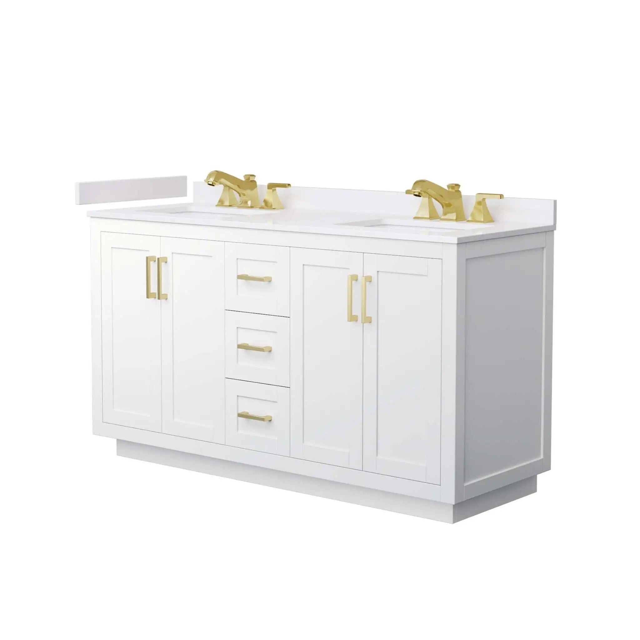 60" Miranda Double Bathroom Vanity in White with Brushed Gold Trim by Wyndham