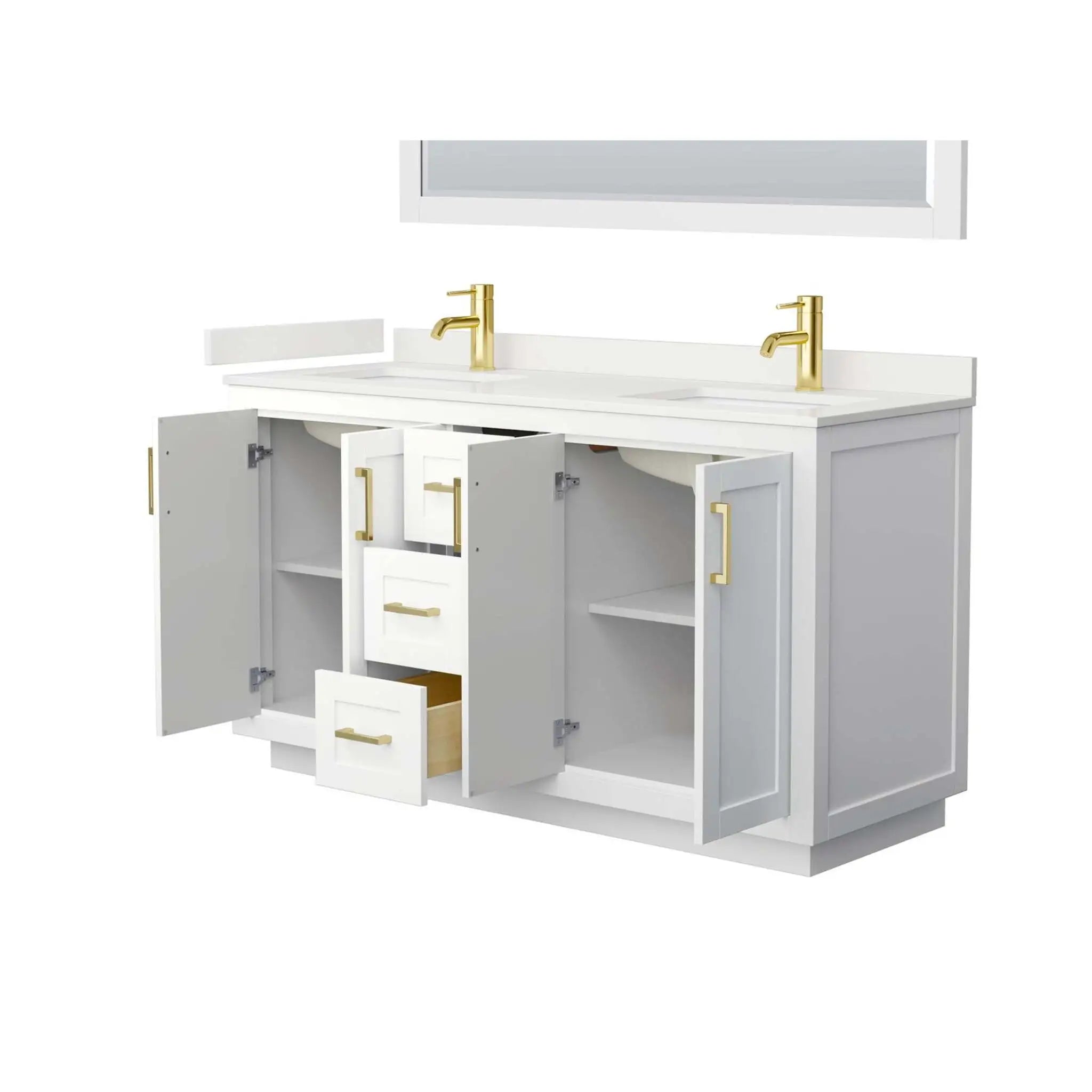 60" Miranda Double Bathroom Vanity in White with Brushed Gold Trim by Wyndham