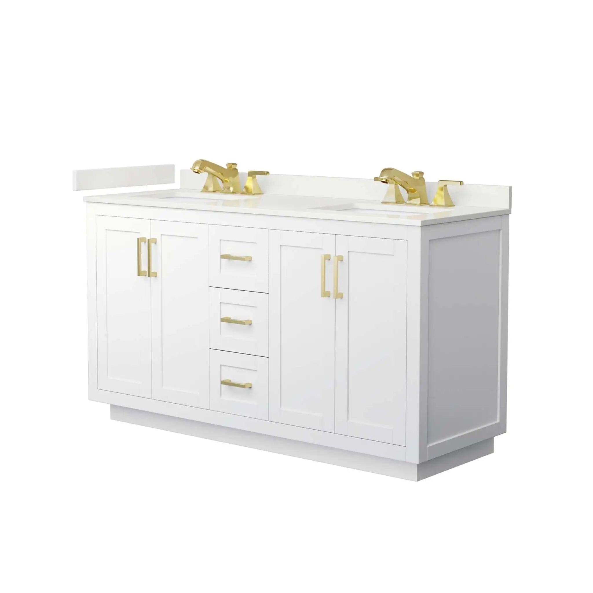 60" Miranda Double Bathroom Vanity in White with Brushed Gold Trim by Wyndham