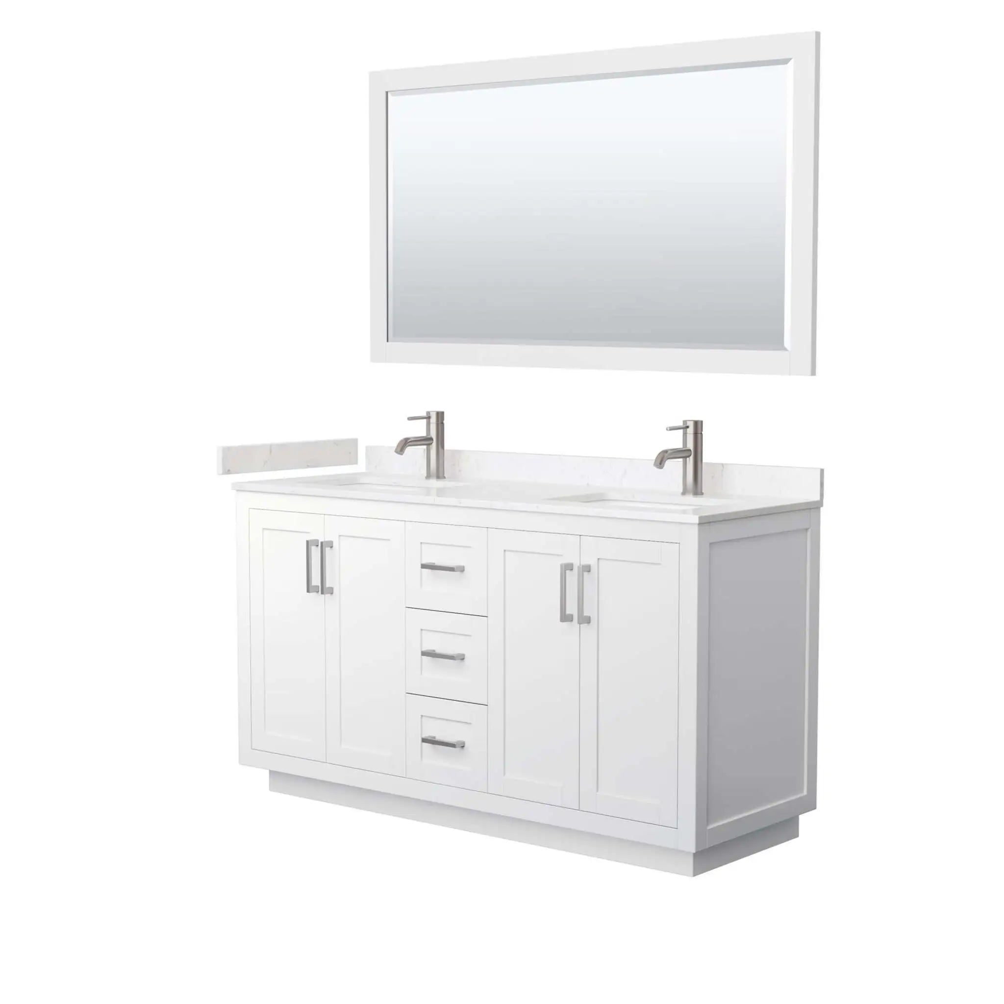 60" Miranda Double Bathroom Vanity in White with Brushed Nickel Trim & 58" Mirror by Wyndham