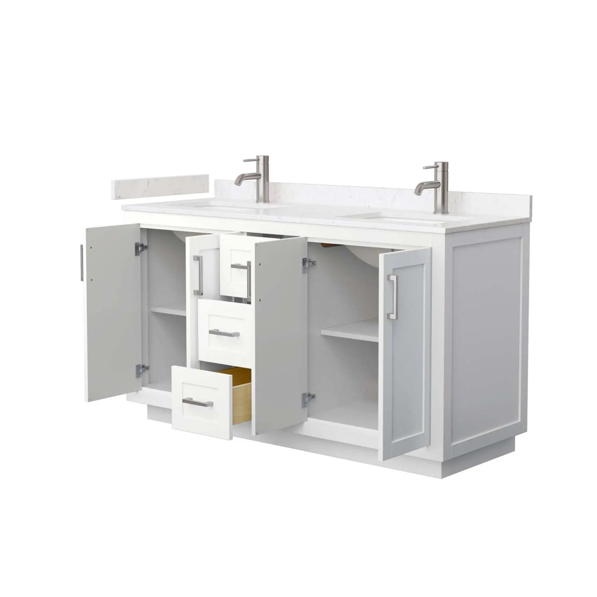 60" Miranda Double Bathroom Vanity in White with Brushed Nickel Trim by Wyndham