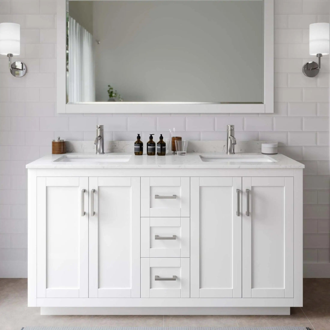 60" Miranda Double Bathroom Vanity in White with Brushed Nickel Trim by Wyndham