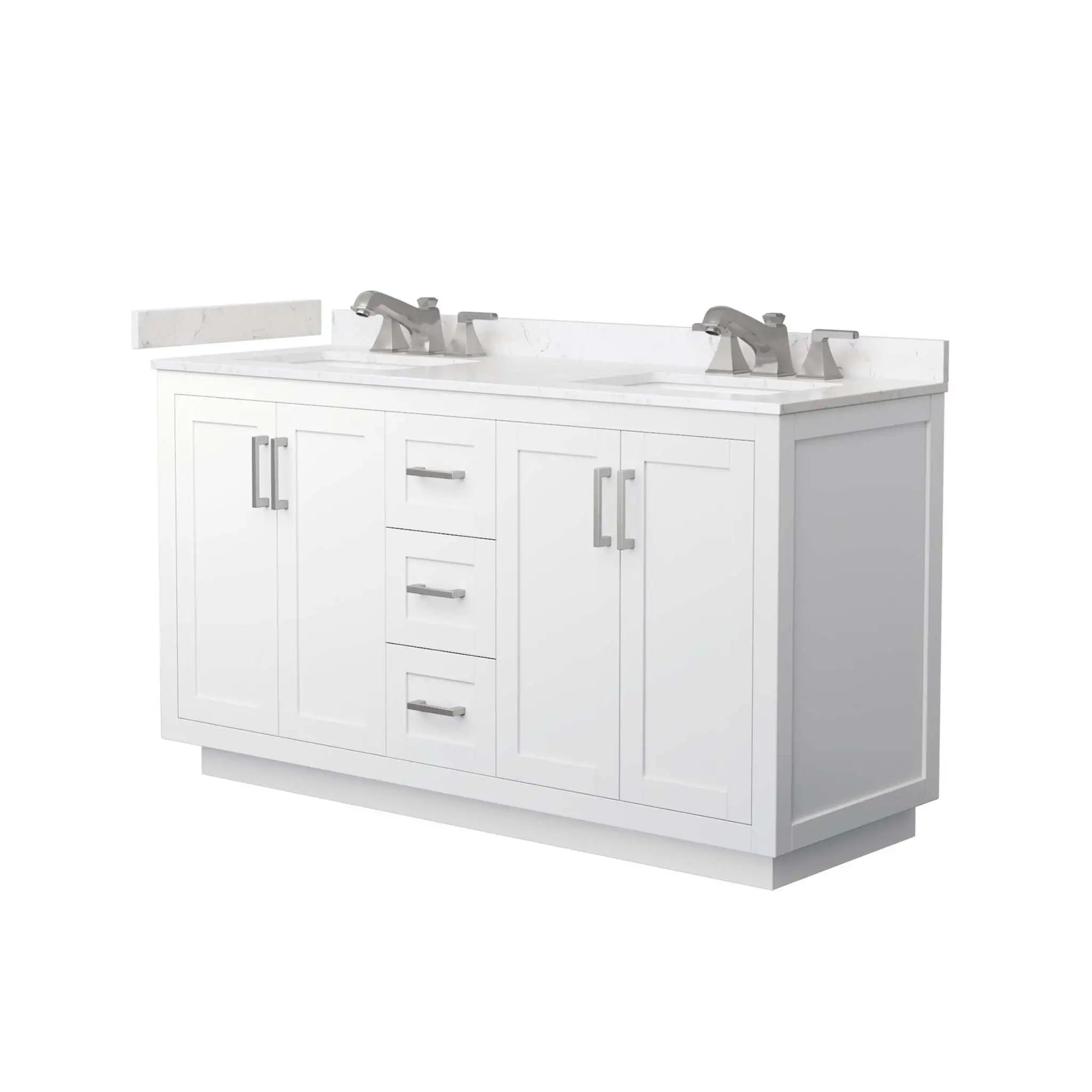 60" Miranda Double Bathroom Vanity in White with Brushed Nickel Trim by Wyndham