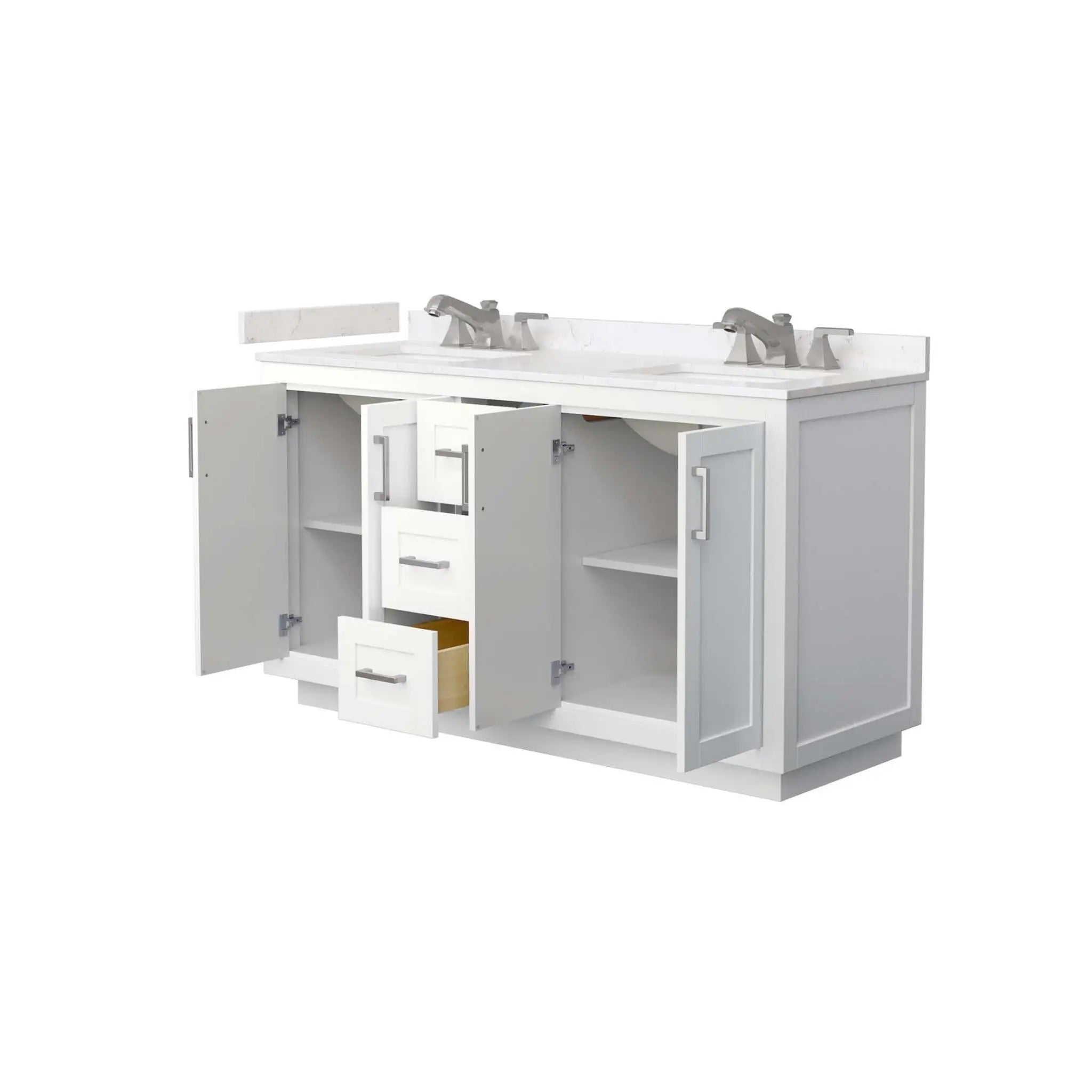 60" Miranda Double Bathroom Vanity in White with Brushed Nickel Trim by Wyndham