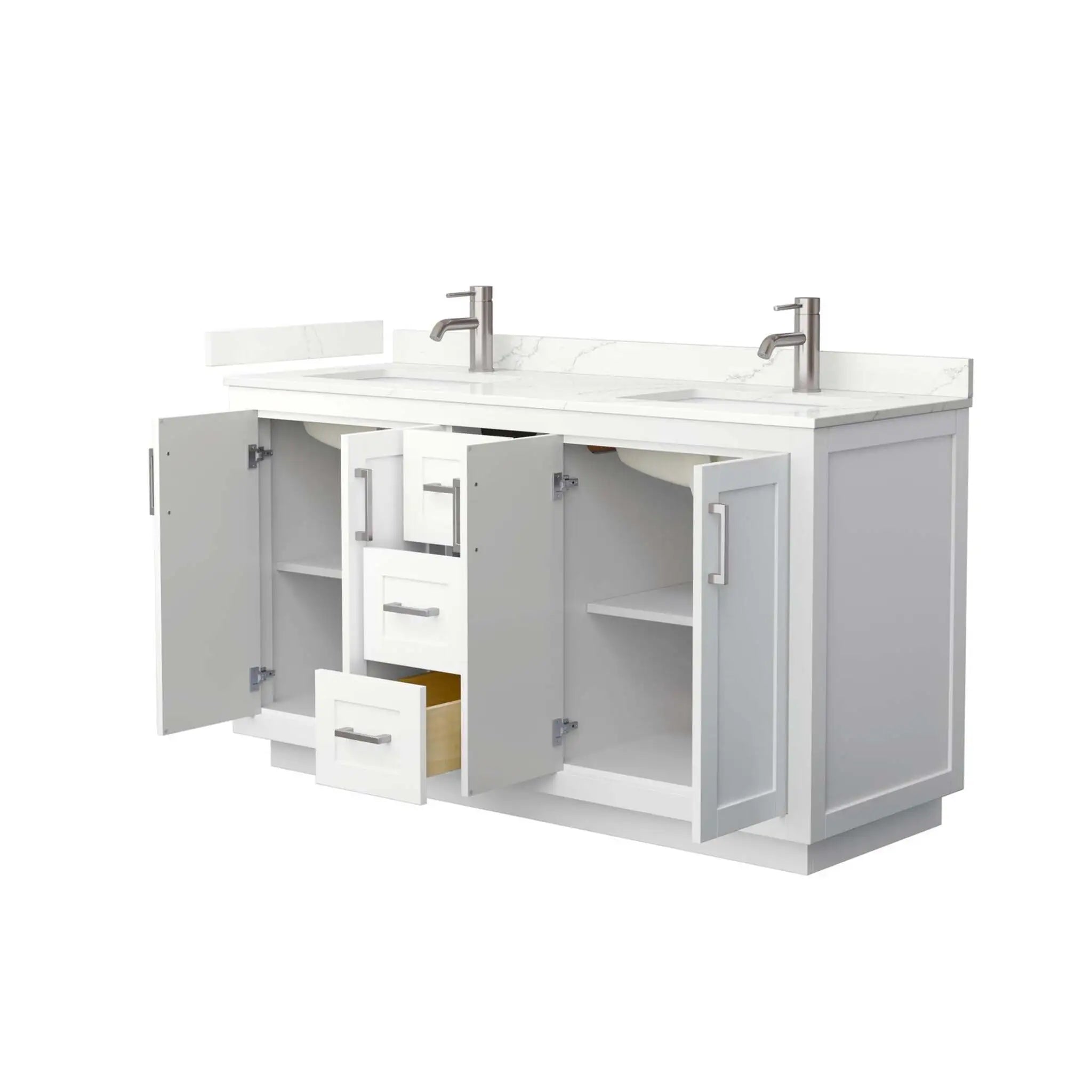 60" Miranda Double Bathroom Vanity in White with Brushed Nickel Trim by Wyndham
