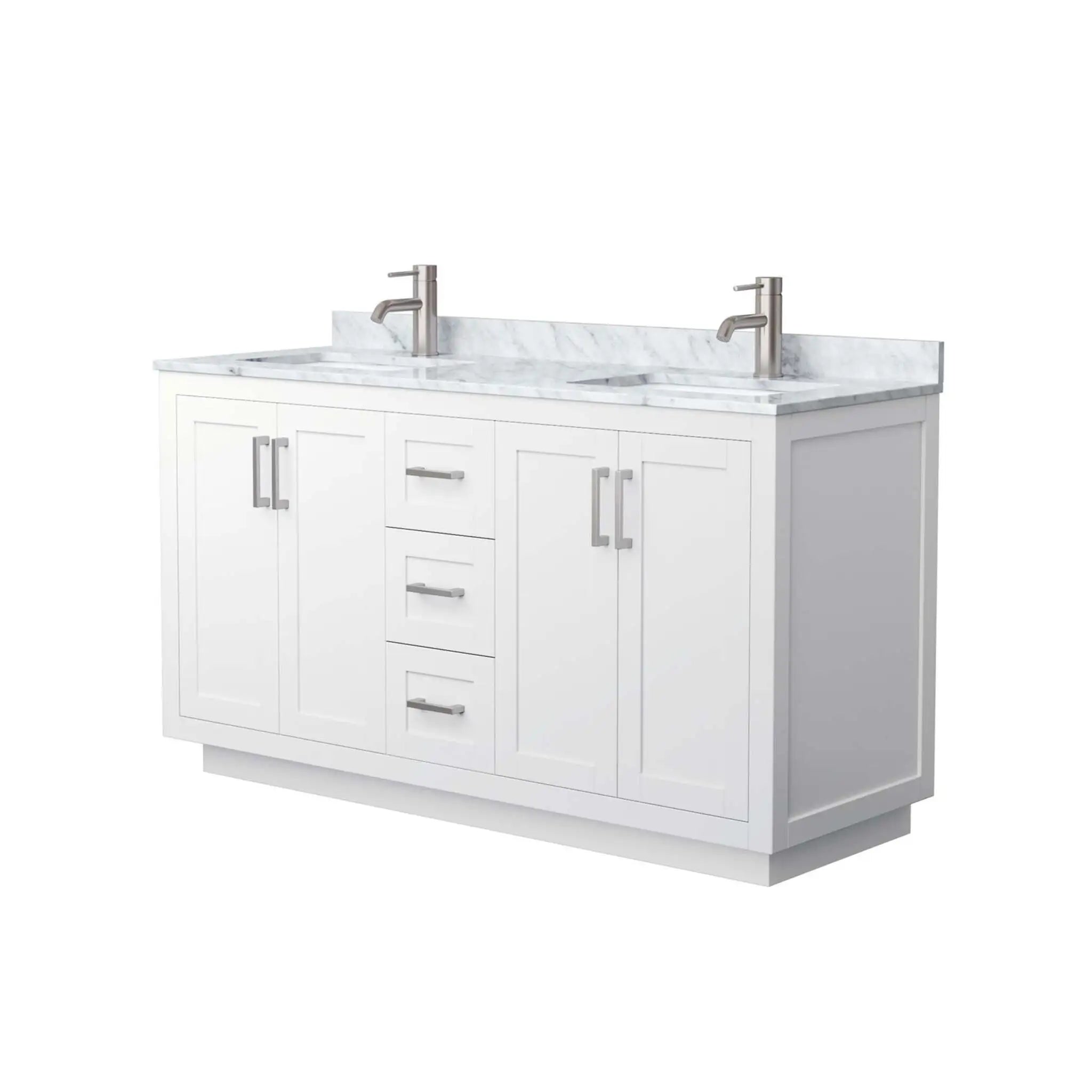 60" Miranda Double Bathroom Vanity in White with Brushed Nickel Trim by Wyndham