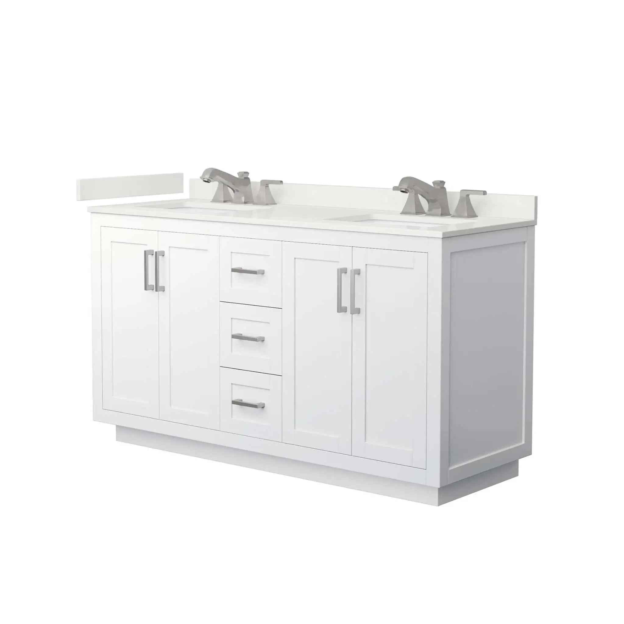 60" Miranda Double Bathroom Vanity in White with Brushed Nickel Trim by Wyndham