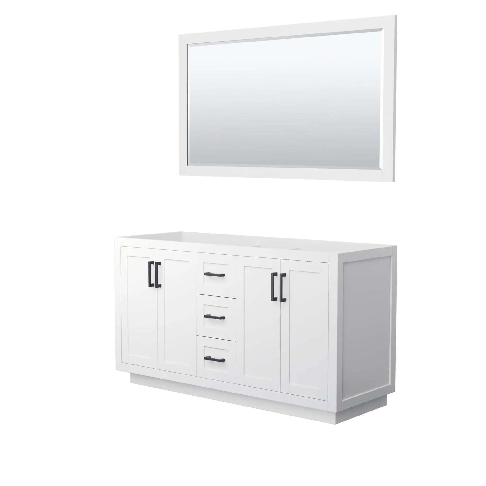 60" Miranda Double Bathroom Vanity in White with Matte Black Trim & 58" Mirror by Wyndham