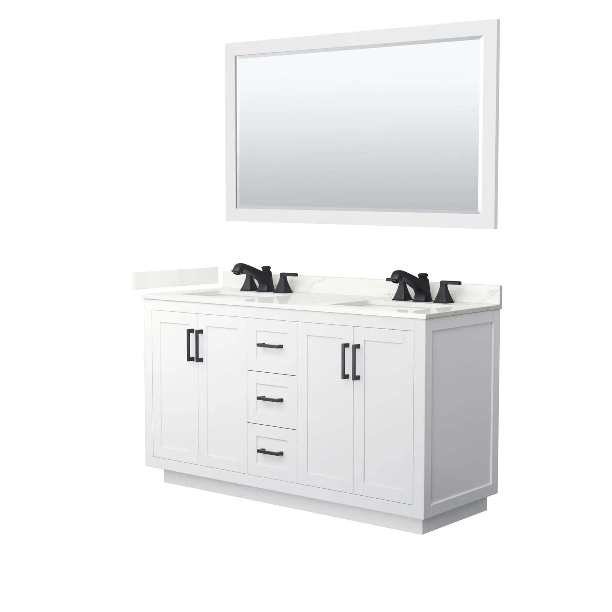 60" Miranda Double Bathroom Vanity in White with Matte Black Trim & 58" Mirror by Wyndham