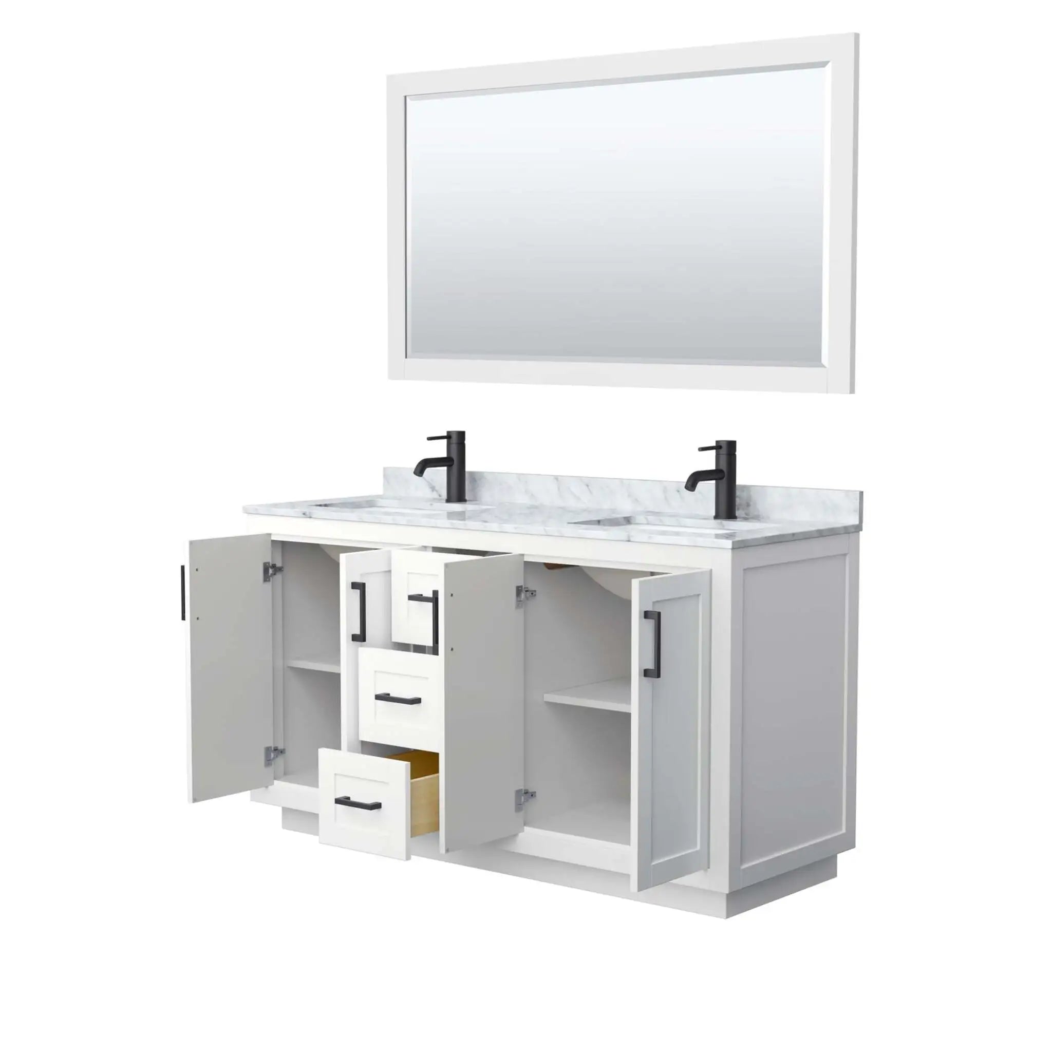 60" Miranda Double Bathroom Vanity in White with Matte Black Trim & 58" Mirror by Wyndham