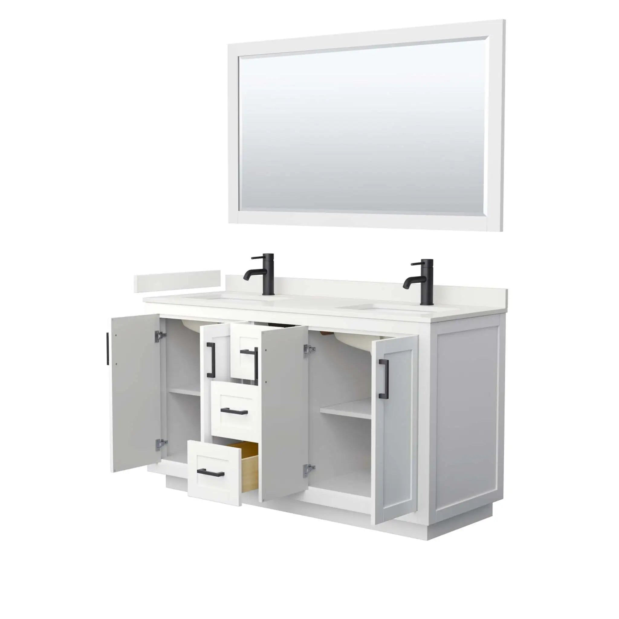 60" Miranda Double Bathroom Vanity in White with Matte Black Trim & 58" Mirror by Wyndham