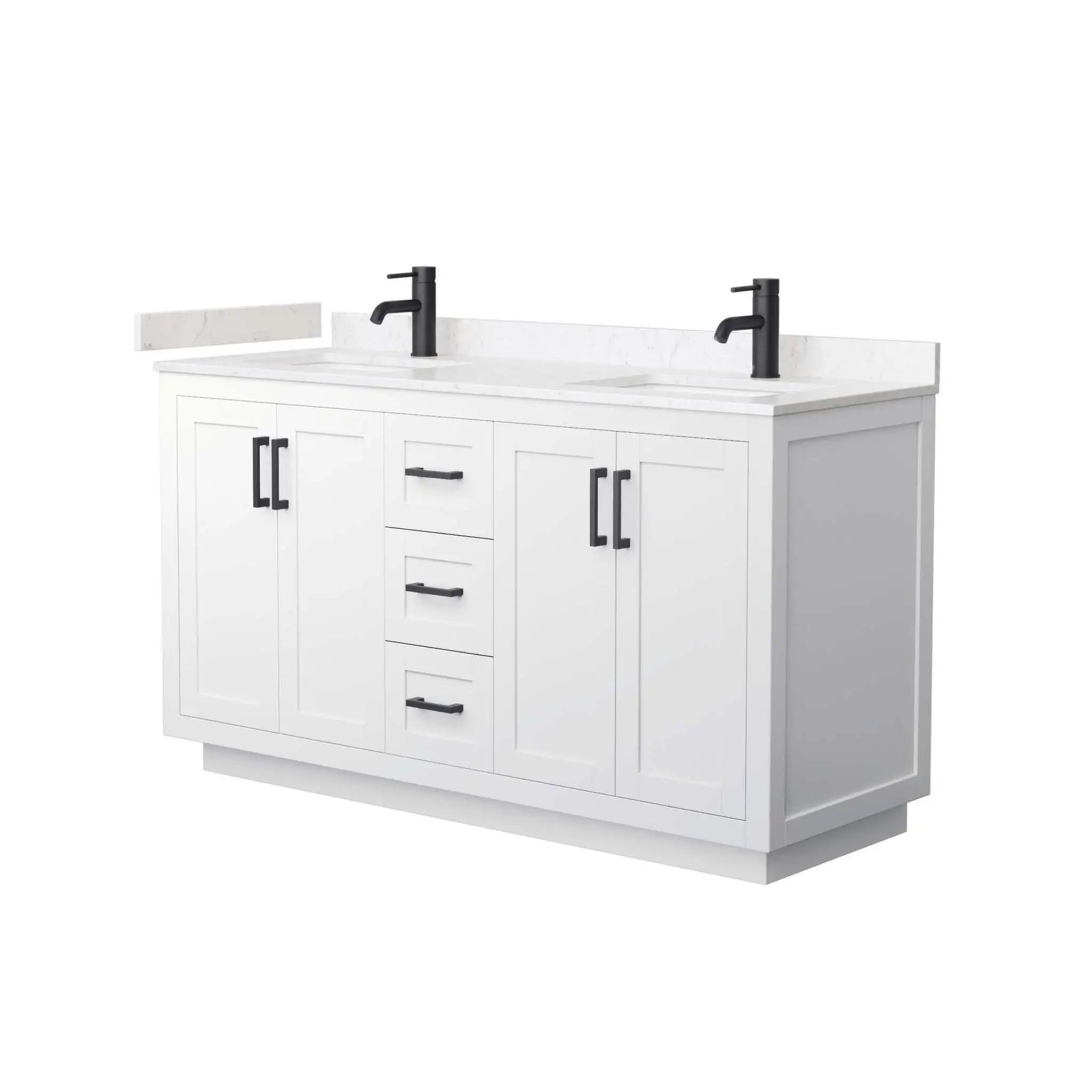 60" Miranda Double Bathroom Vanity in White with Matte Black Trim by Wyndham