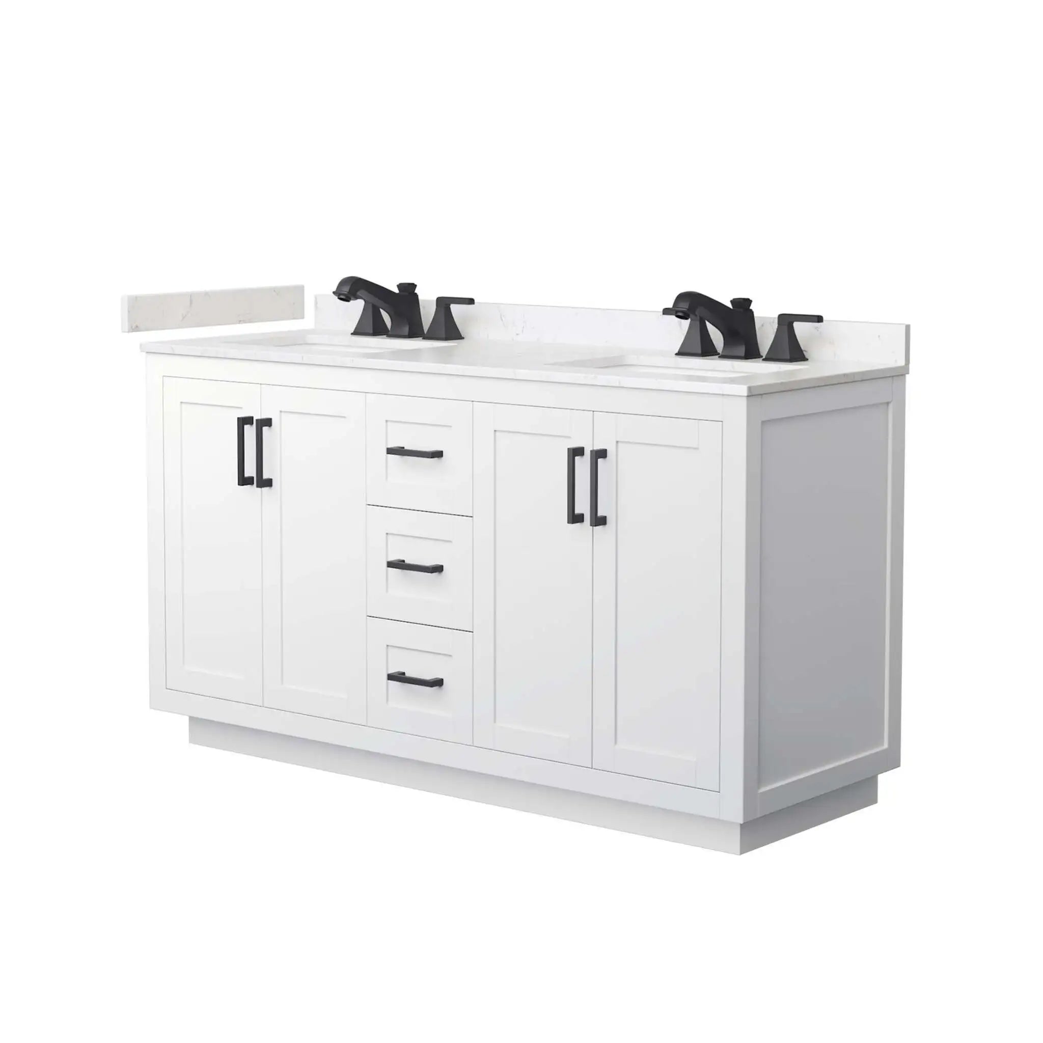 60" Miranda Double Bathroom Vanity in White with Matte Black Trim by Wyndham