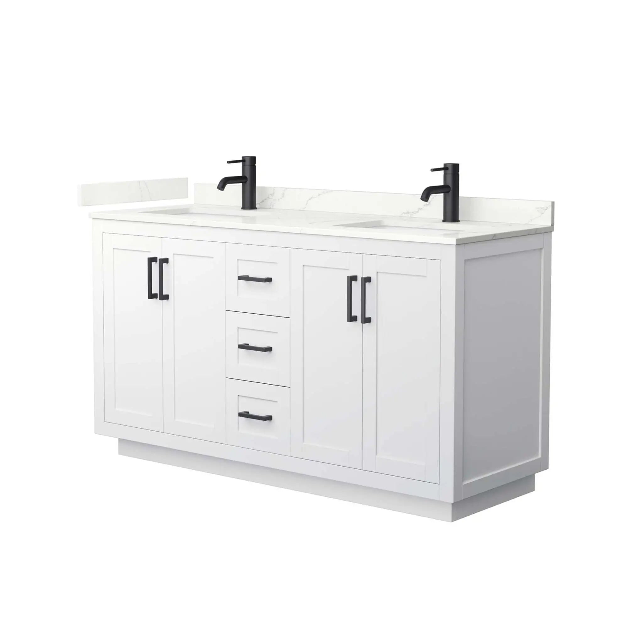 60" Miranda Double Bathroom Vanity in White with Matte Black Trim by Wyndham