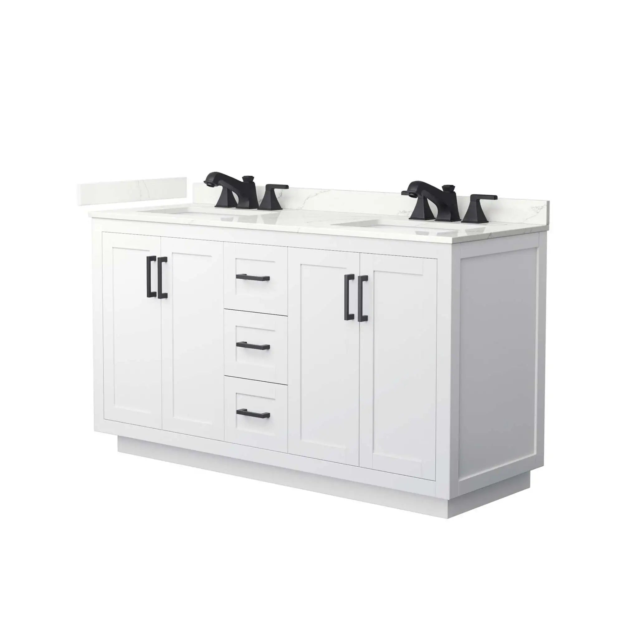60" Miranda Double Bathroom Vanity in White with Matte Black Trim by Wyndham