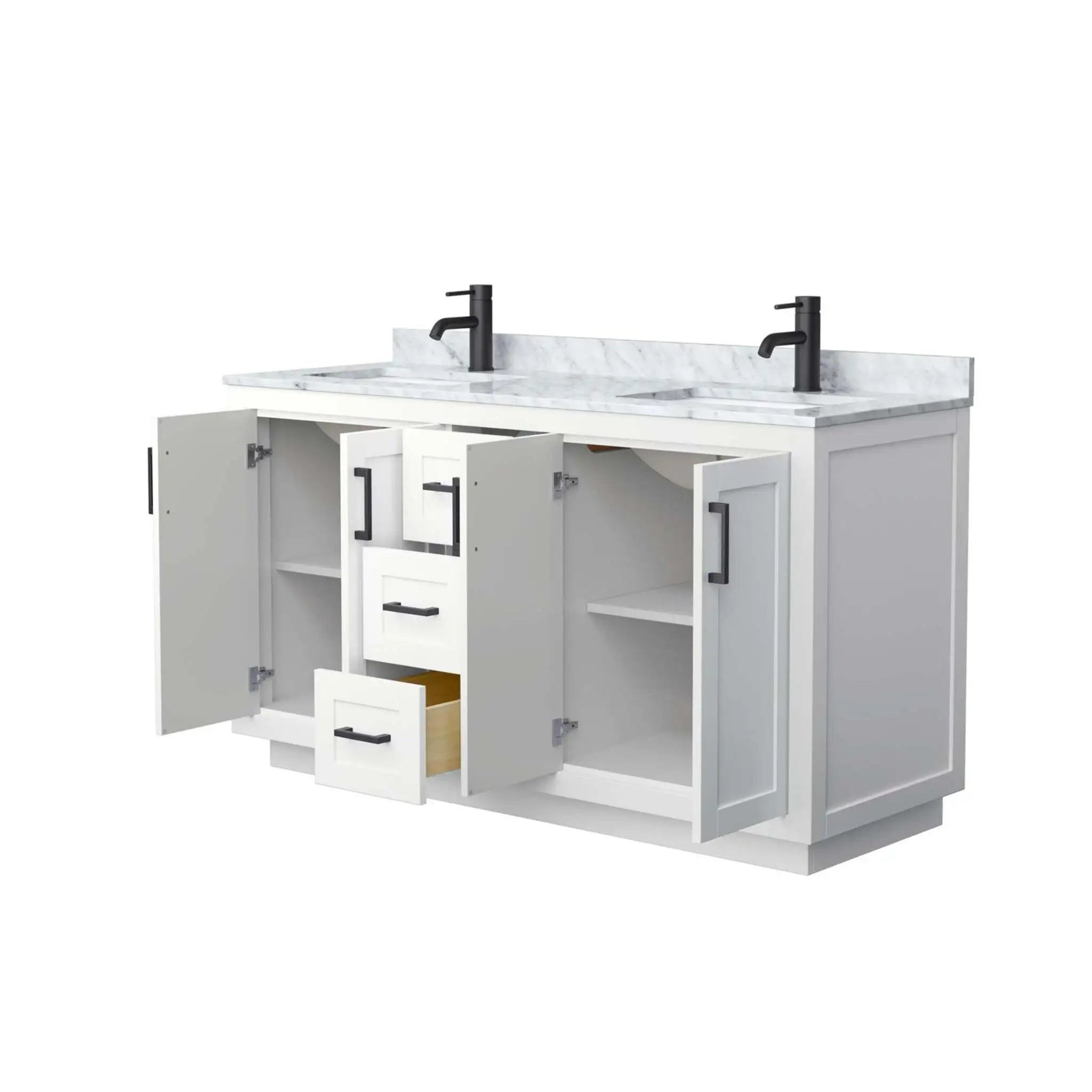 60" Miranda Double Bathroom Vanity in White with Matte Black Trim by Wyndham