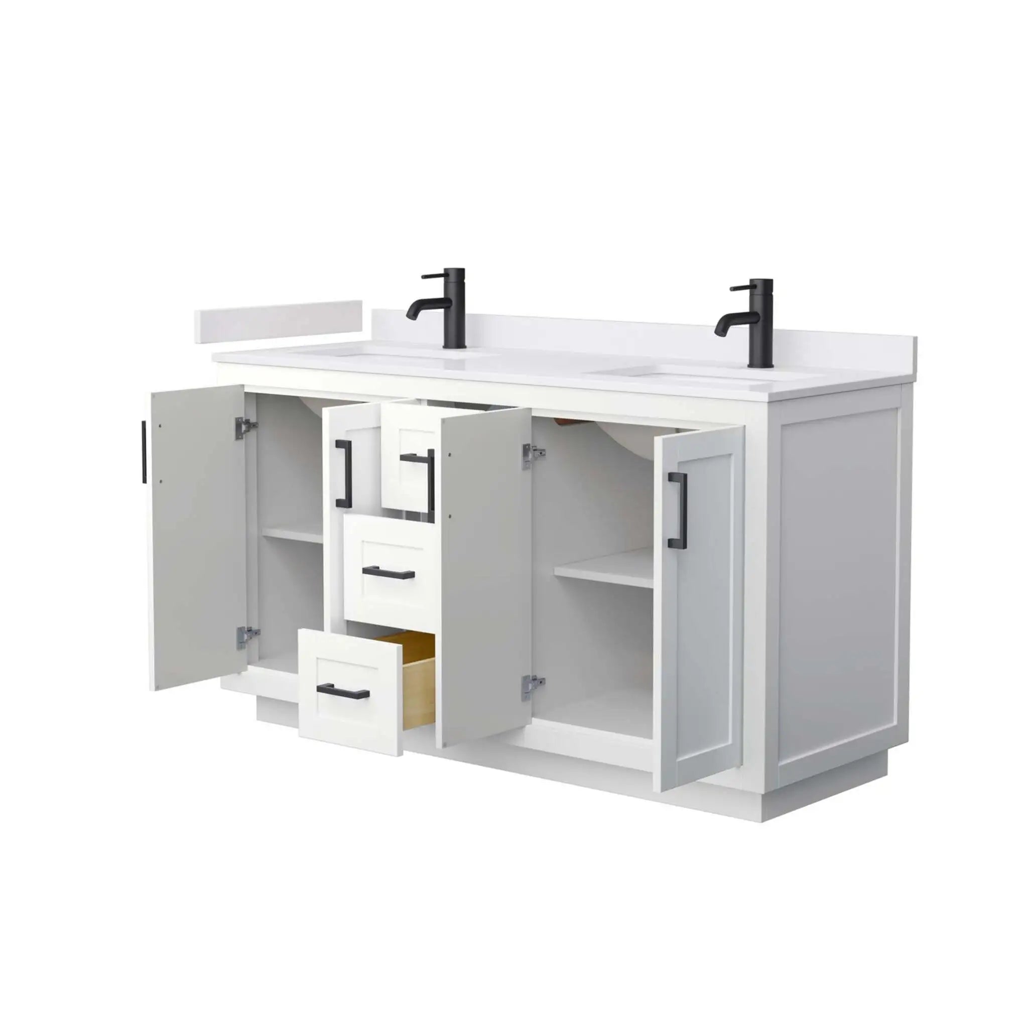 60" Miranda Double Bathroom Vanity in White with Matte Black Trim by Wyndham
