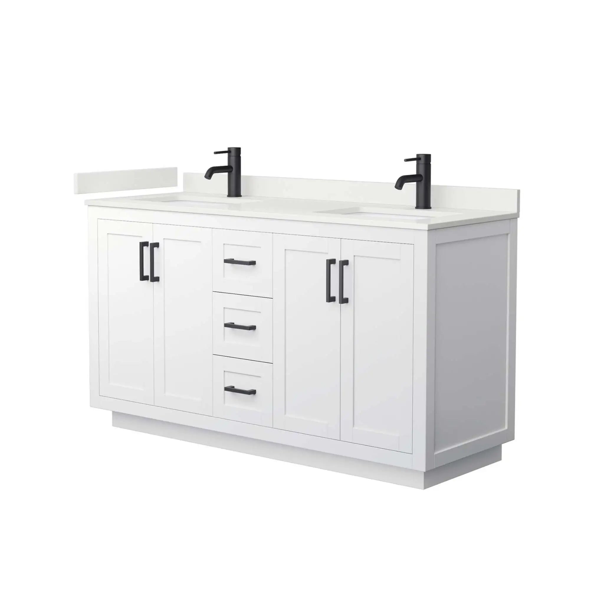 60" Miranda Double Bathroom Vanity in White with Matte Black Trim by Wyndham