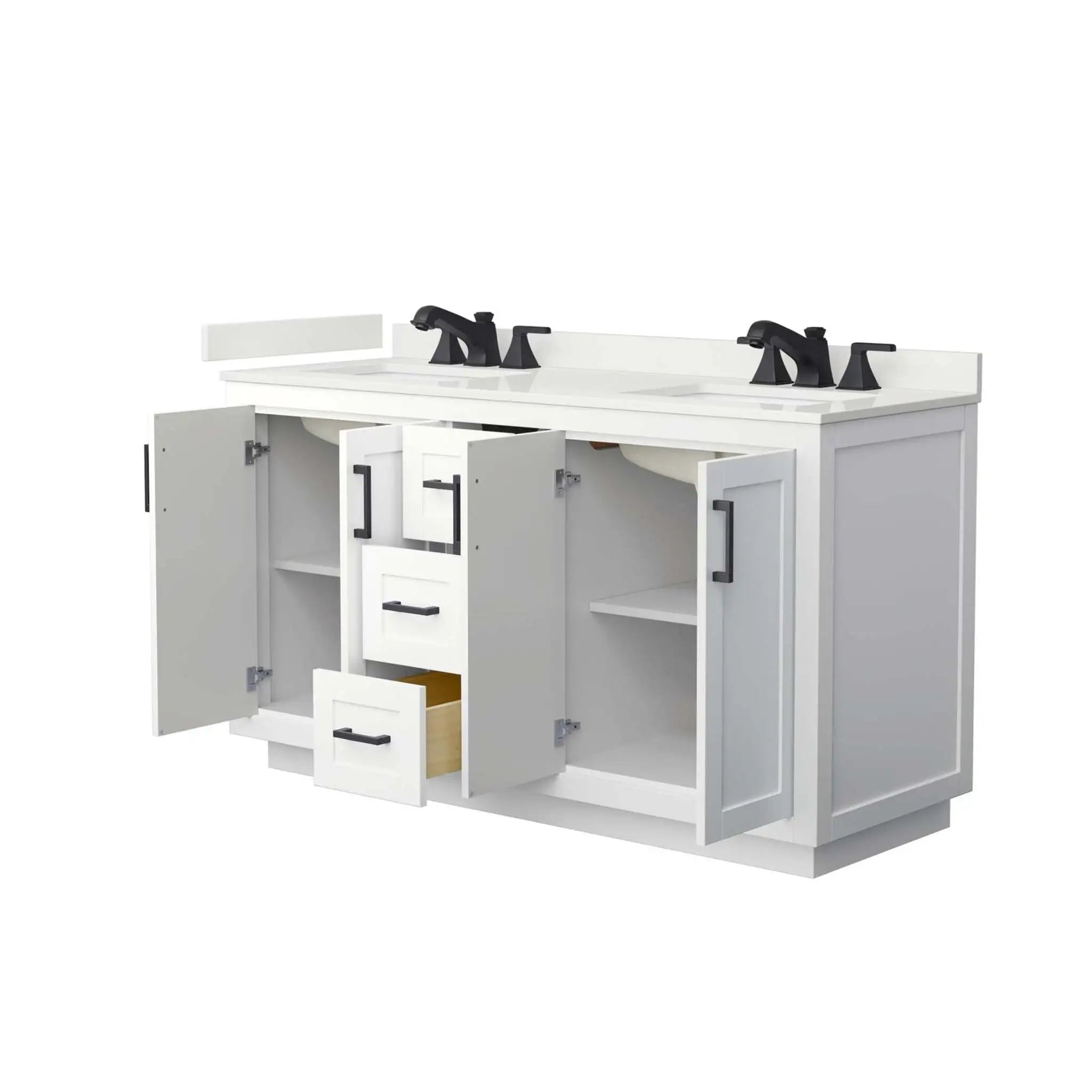60" Miranda Double Bathroom Vanity in White with Matte Black Trim by Wyndham