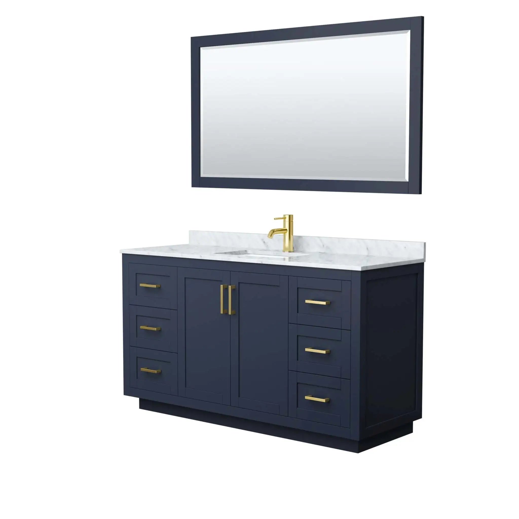 60" Miranda Single Bathroom Vanity in Dark Blue with Brushed Gold Trim & 58" Mirror by Wyndham