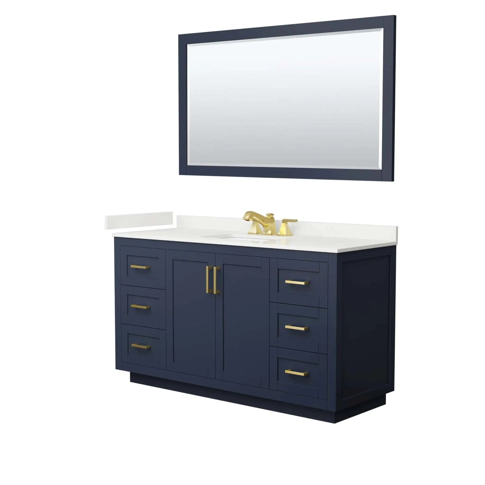 60" Miranda Single Bathroom Vanity in Dark Blue with Brushed Gold Trim & 58" Mirror by Wyndham