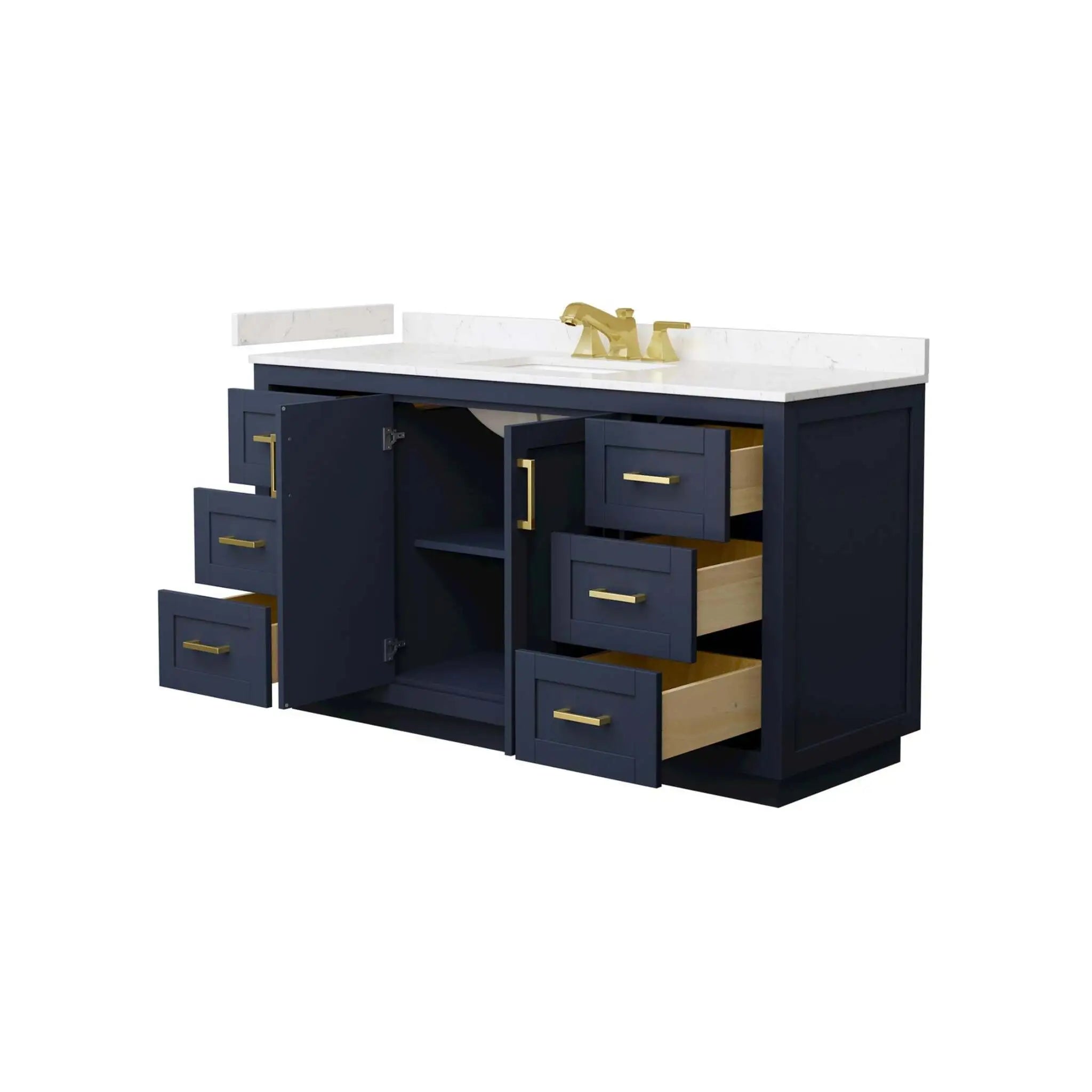 60" Miranda Single Bathroom Vanity in Dark Blue with Brushed Gold Trim by Wyndham