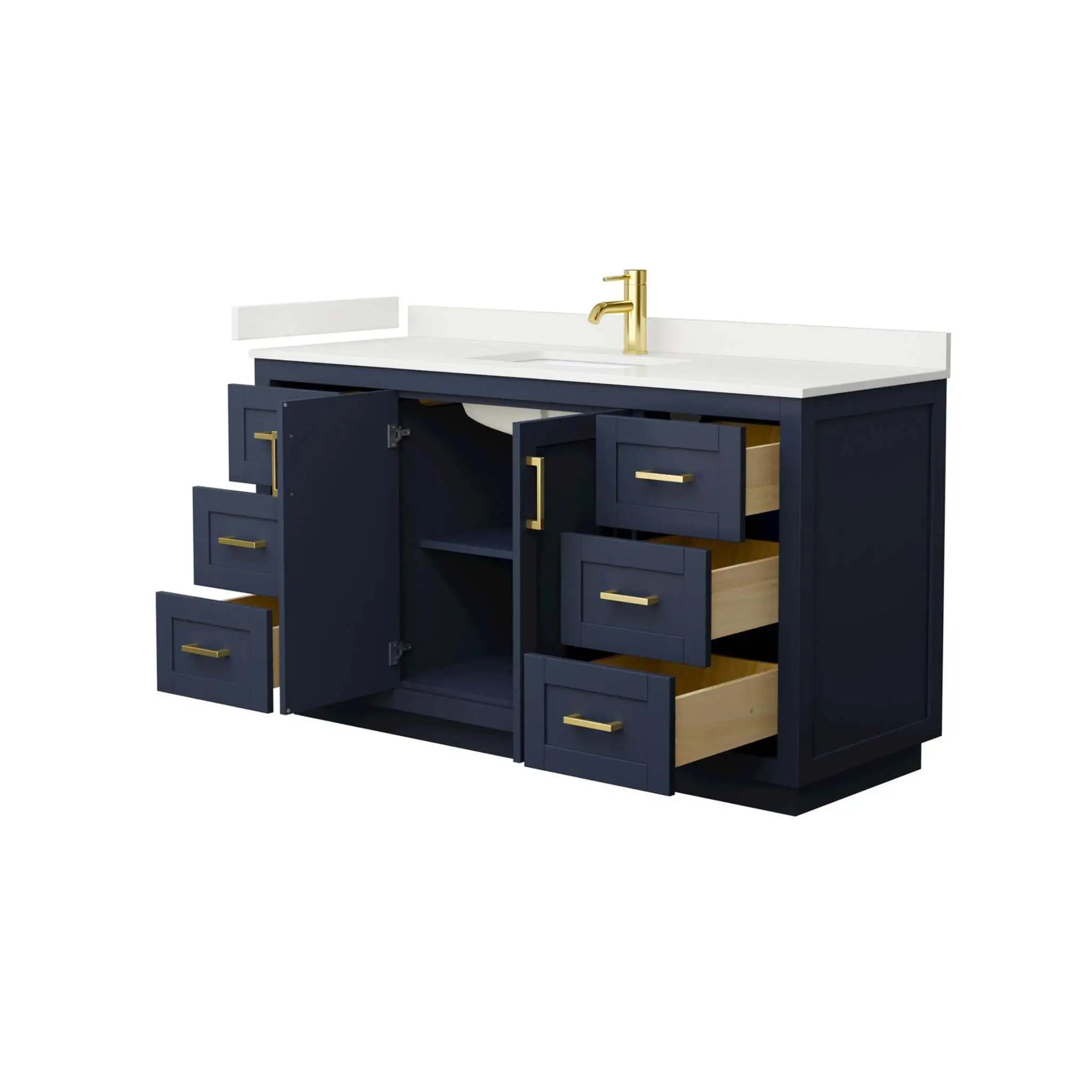 60" Miranda Single Bathroom Vanity in Dark Blue with Brushed Gold Trim by Wyndham