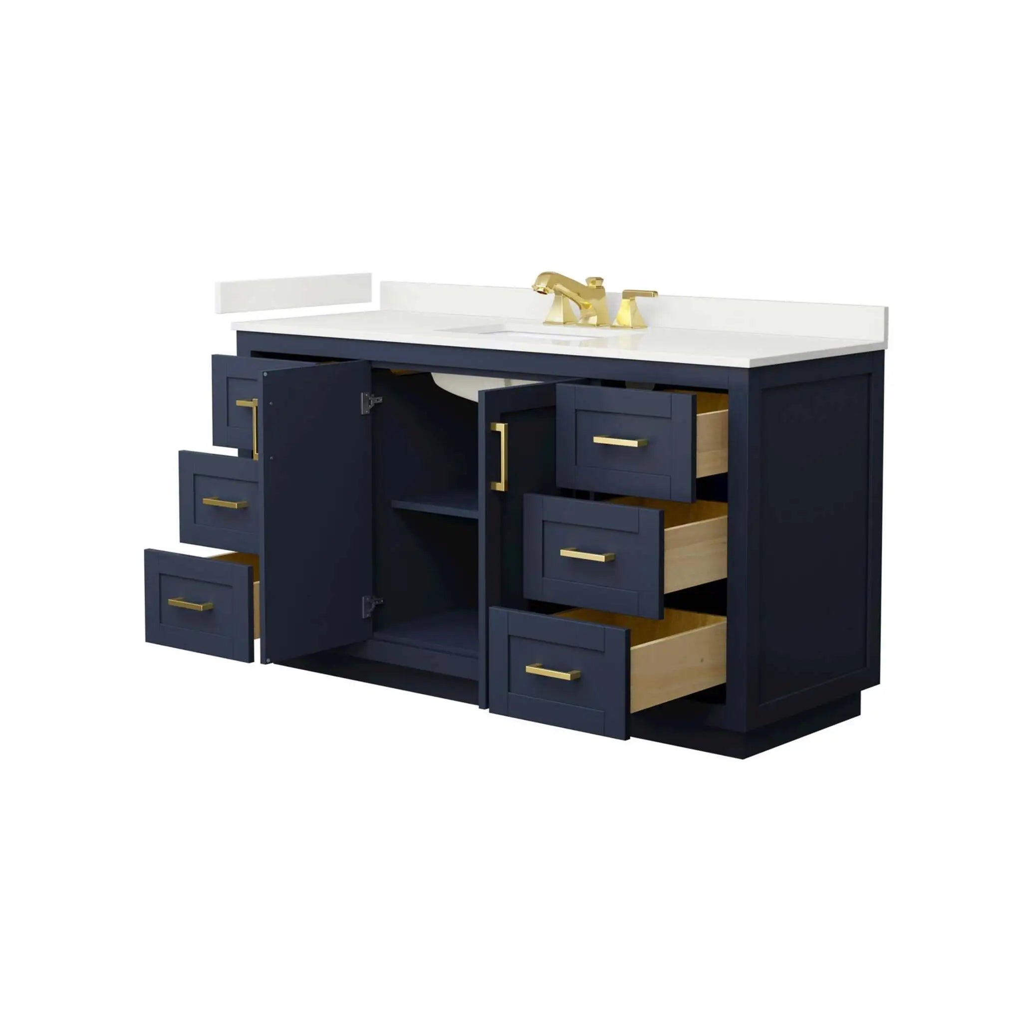 60" Miranda Single Bathroom Vanity in Dark Blue with Brushed Gold Trim by Wyndham