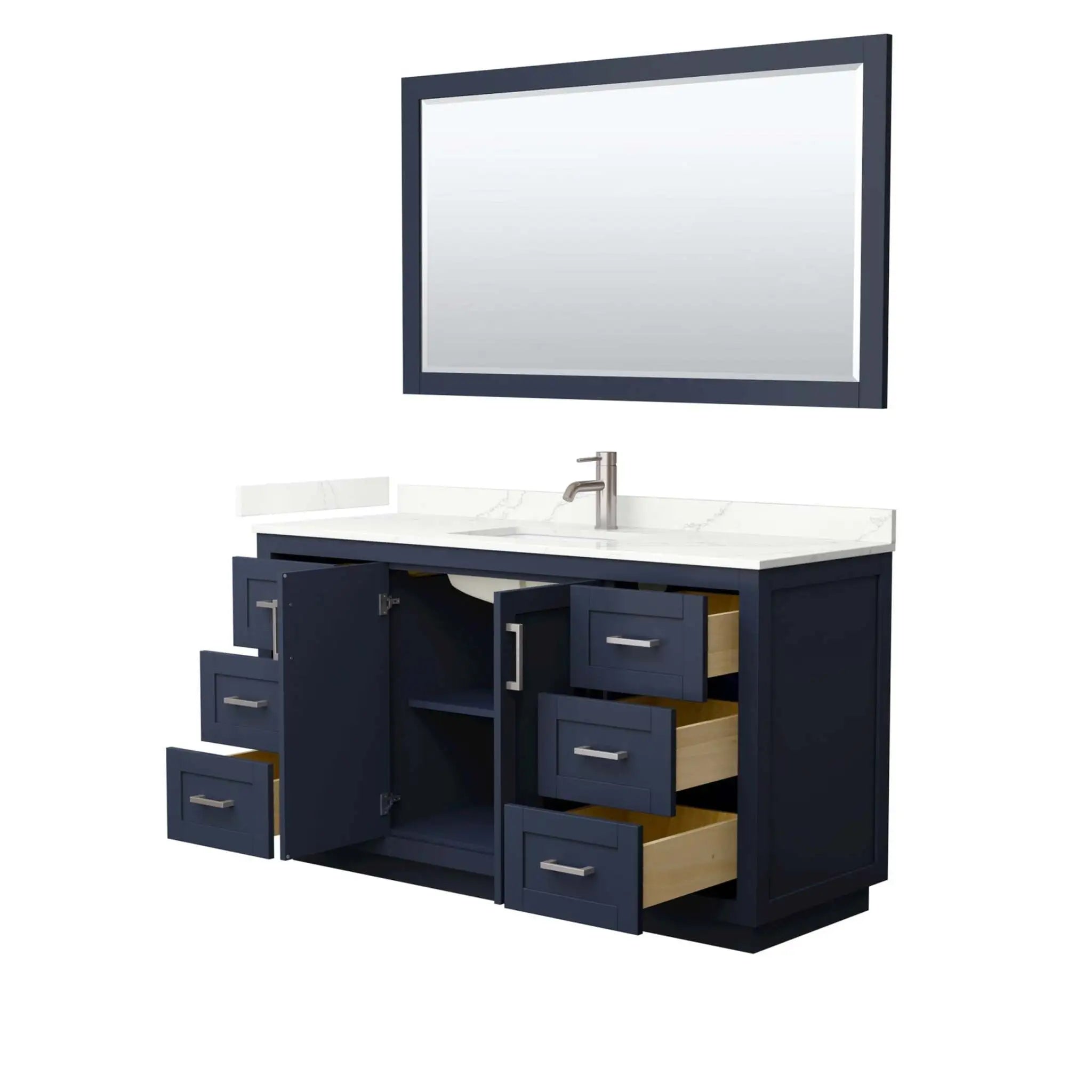 60" Miranda Single Bathroom Vanity in Dark Blue with Brushed Nickel Trim & 58" Mirror by Wyndham