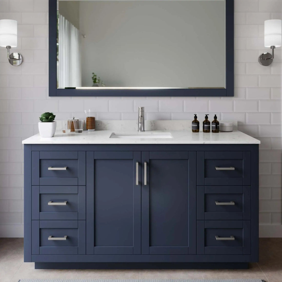 60" Miranda Single Bathroom Vanity in Dark Blue with Brushed Nickel Trim by Wyndham