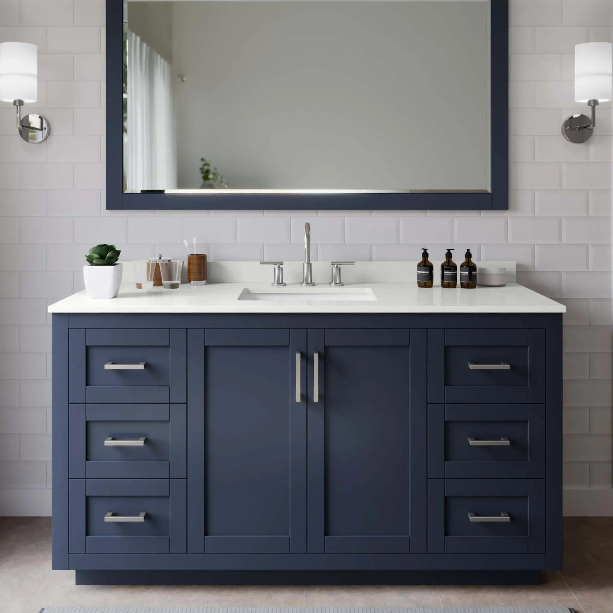 60" Miranda Single Bathroom Vanity in Dark Blue with Brushed Nickel Trim by Wyndham