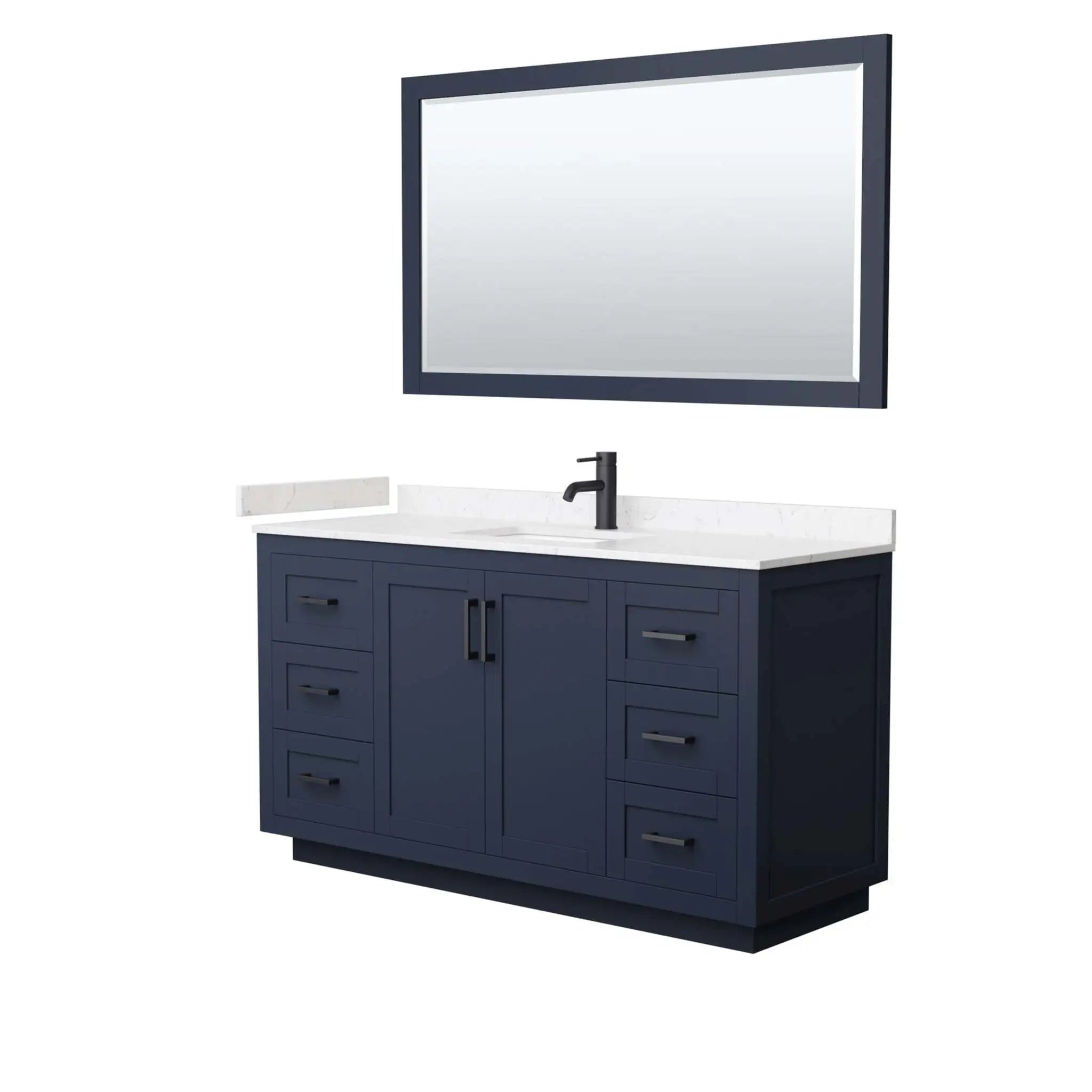 60" Miranda Single Bathroom Vanity in Dark Blue with Matte Black Trim & 58" Mirror by Wyndham