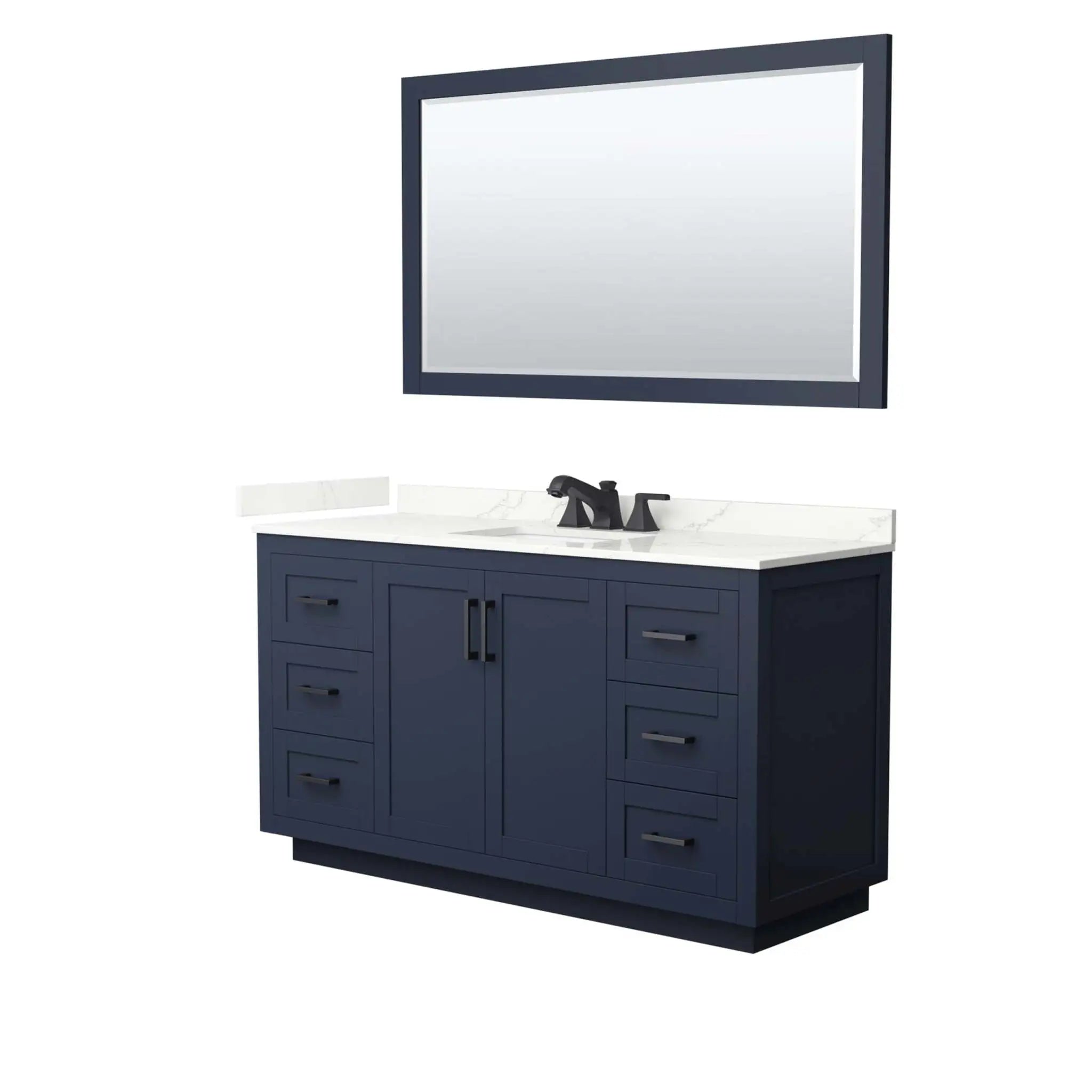 60" Miranda Single Bathroom Vanity in Dark Blue with Matte Black Trim & 58" Mirror by Wyndham