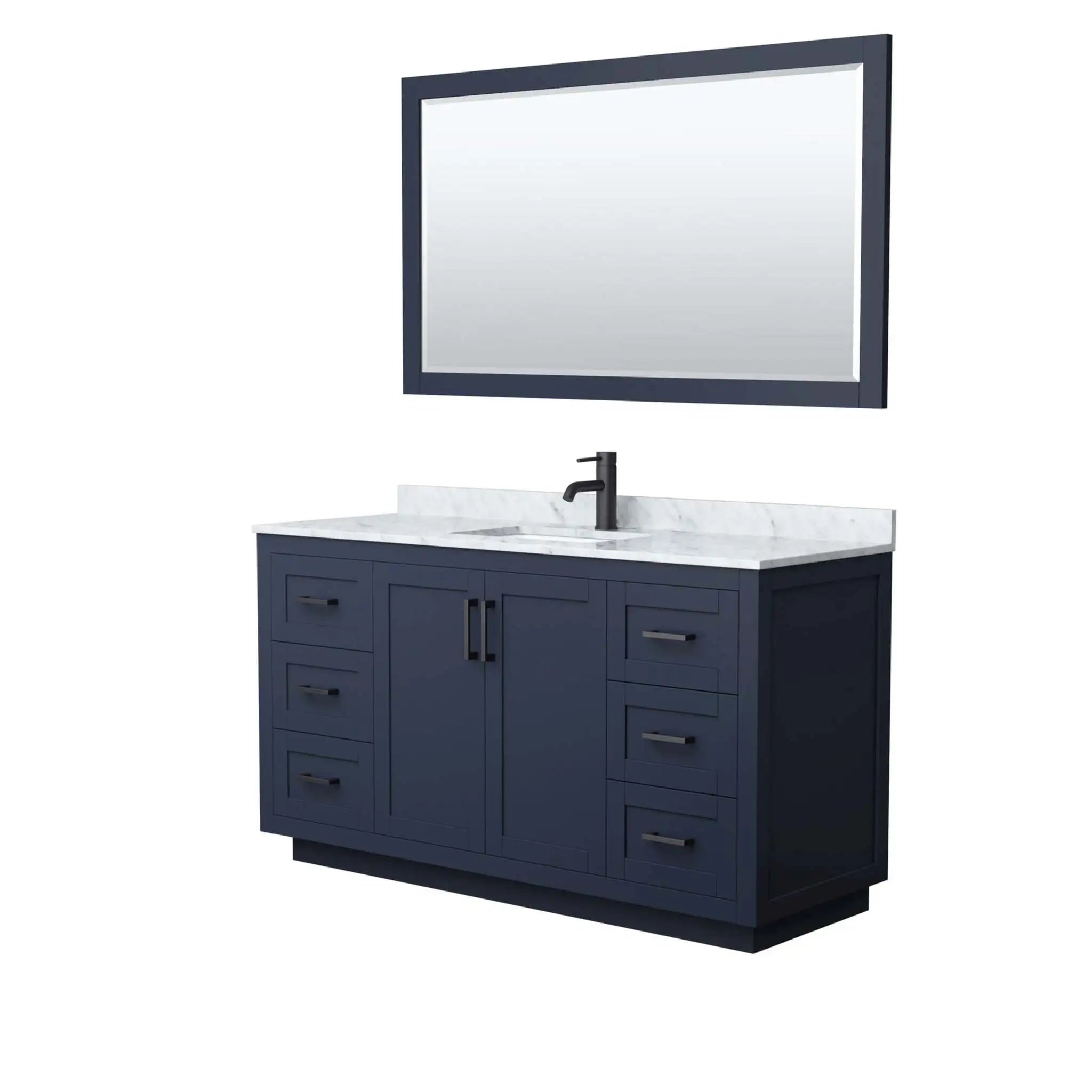 60" Miranda Single Bathroom Vanity in Dark Blue with Matte Black Trim & 58" Mirror by Wyndham