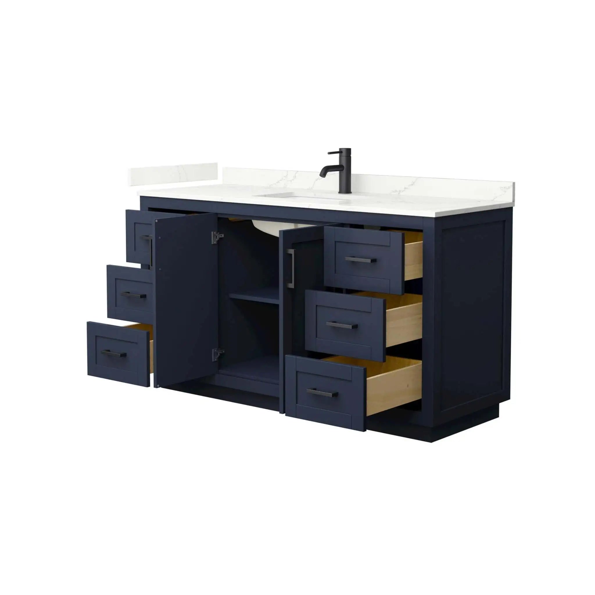 60" Miranda Single Bathroom Vanity in Dark Blue with Matte Black Trim by Wyndham