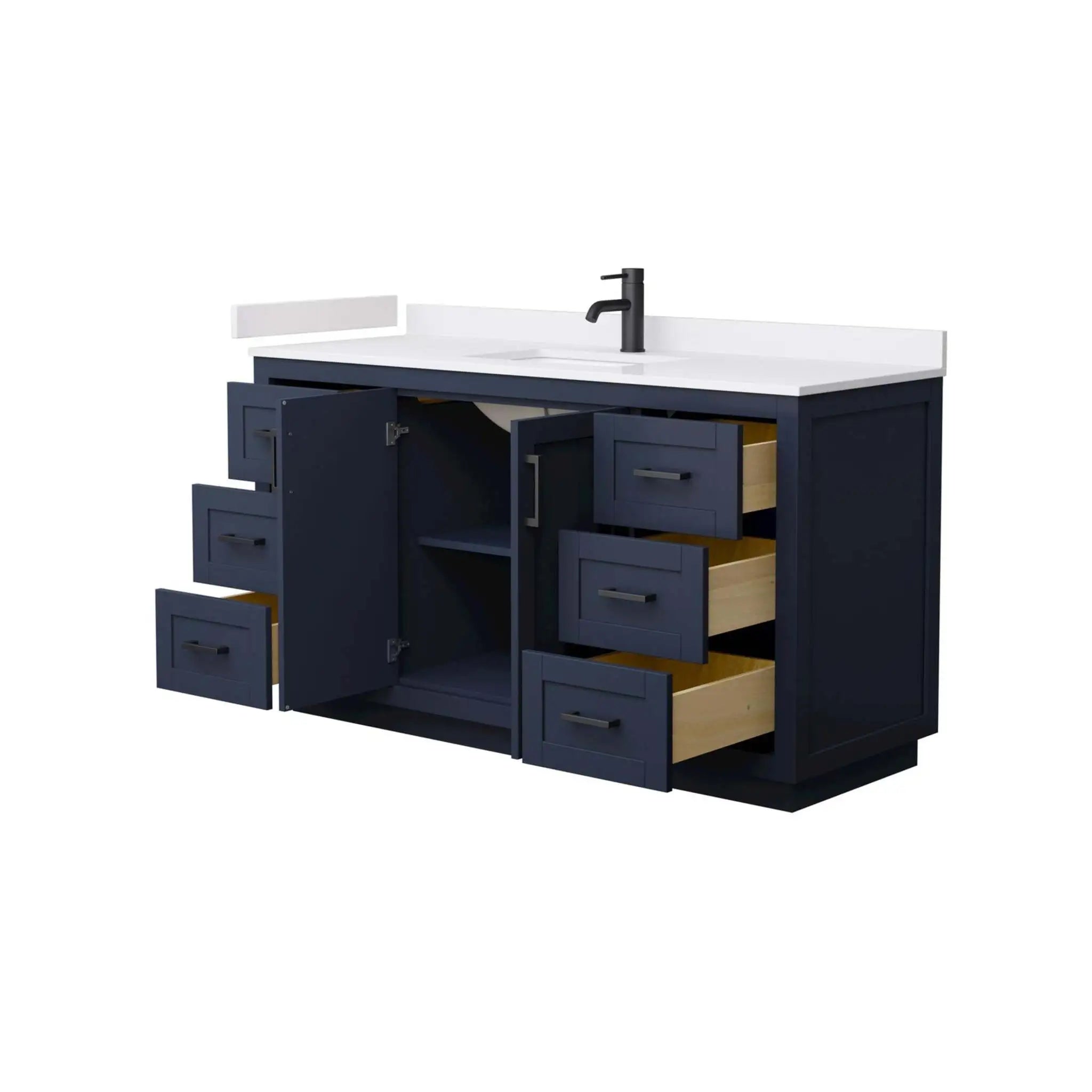 60" Miranda Single Bathroom Vanity in Dark Blue with Matte Black Trim by Wyndham