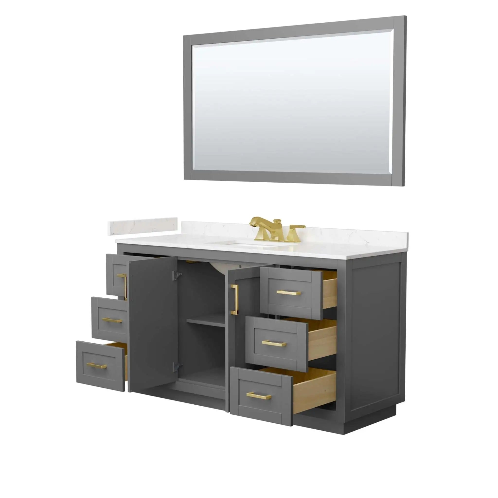 60" Miranda Single Bathroom Vanity in Dark Gray with Brushed Gold Trim & 58" Mirror by Wyndham