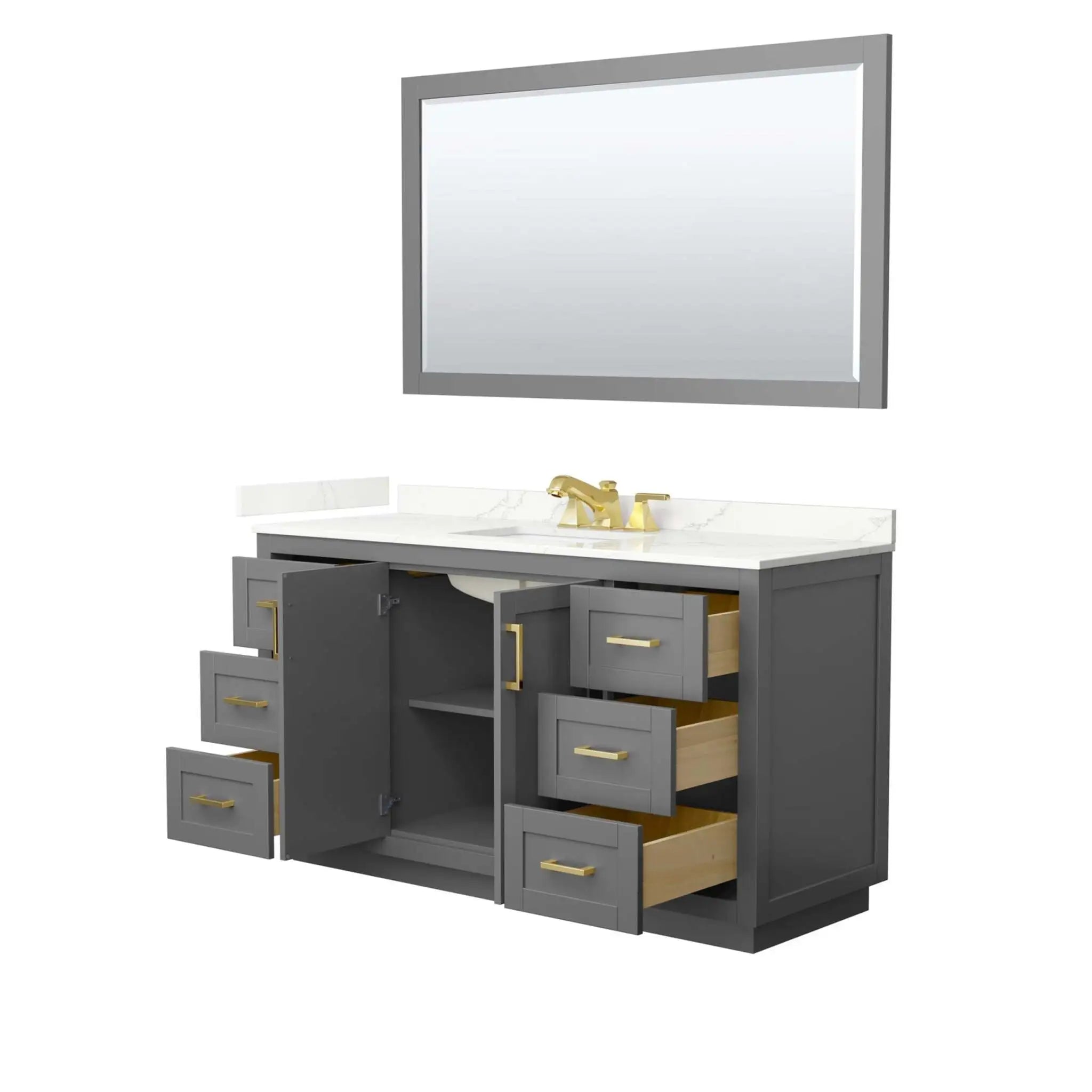 60" Miranda Single Bathroom Vanity in Dark Gray with Brushed Gold Trim & 58" Mirror by Wyndham
