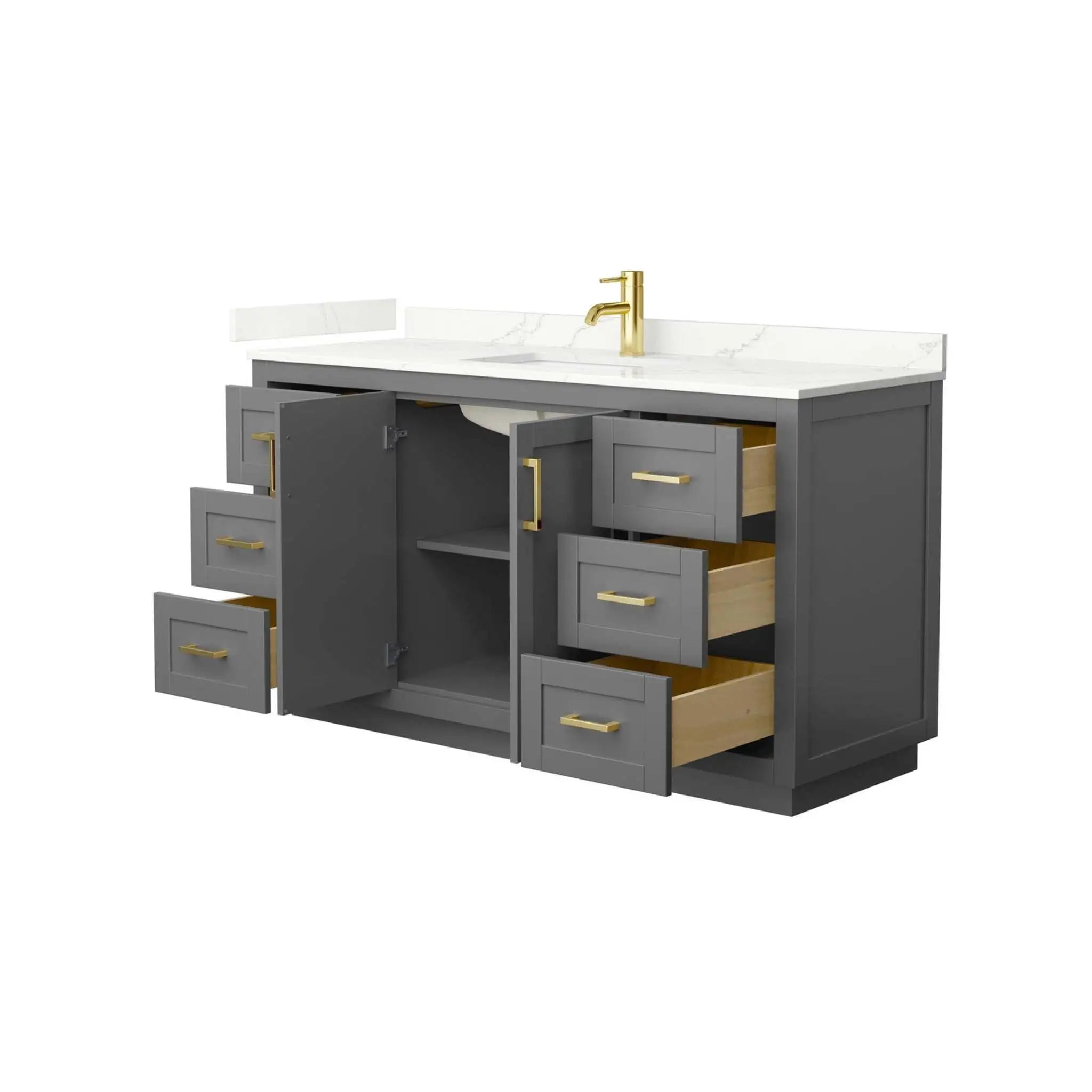 60" Miranda Single Bathroom Vanity in Dark Gray with Brushed Gold Trim by Wyndham