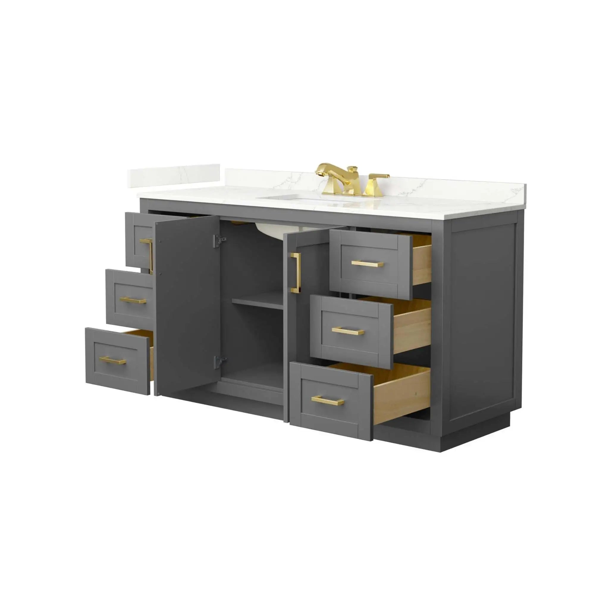 60" Miranda Single Bathroom Vanity in Dark Gray with Brushed Gold Trim by Wyndham