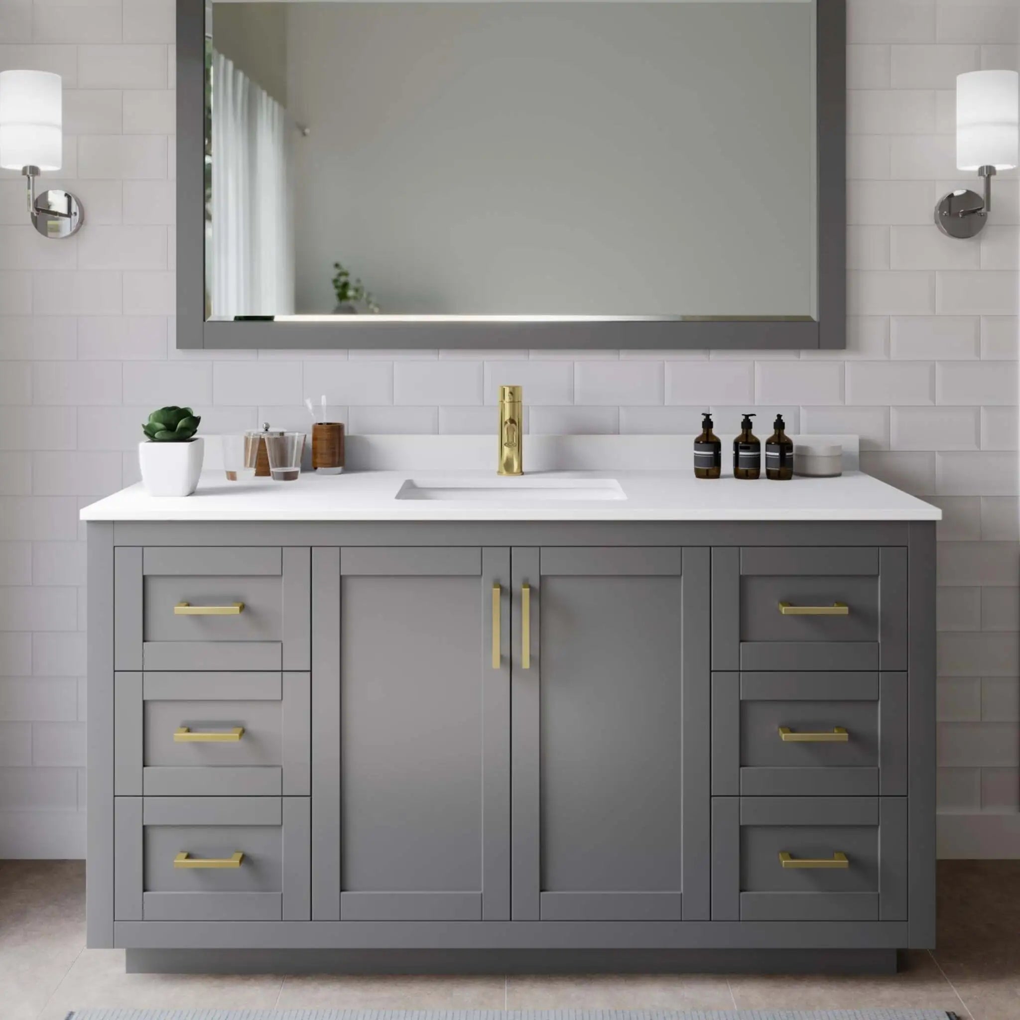 60" Miranda Single Bathroom Vanity in Dark Gray with Brushed Gold Trim by Wyndham