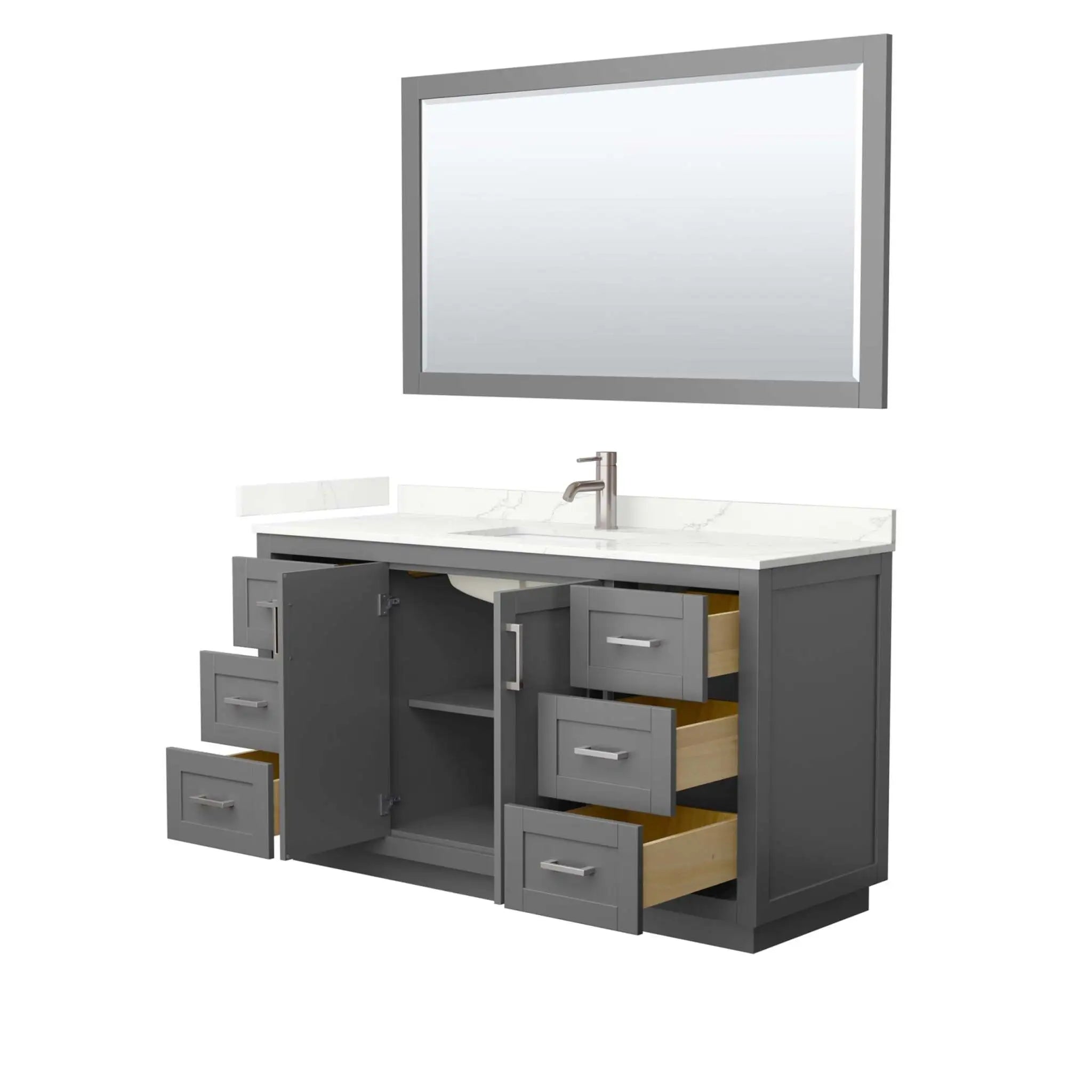 60" Miranda Single Bathroom Vanity in Dark Gray with Brushed Nickel Trim & 58" Mirror by Wyndham