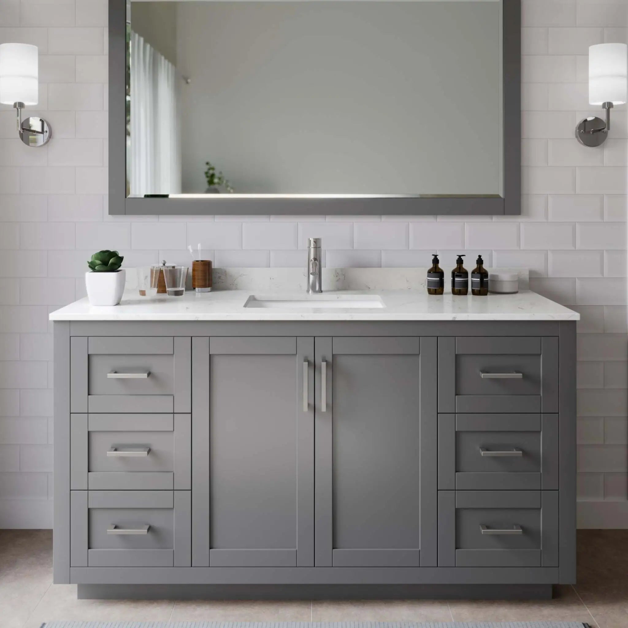 60" Miranda Single Bathroom Vanity in Dark Gray with Brushed Nickel Trim by Wyndham