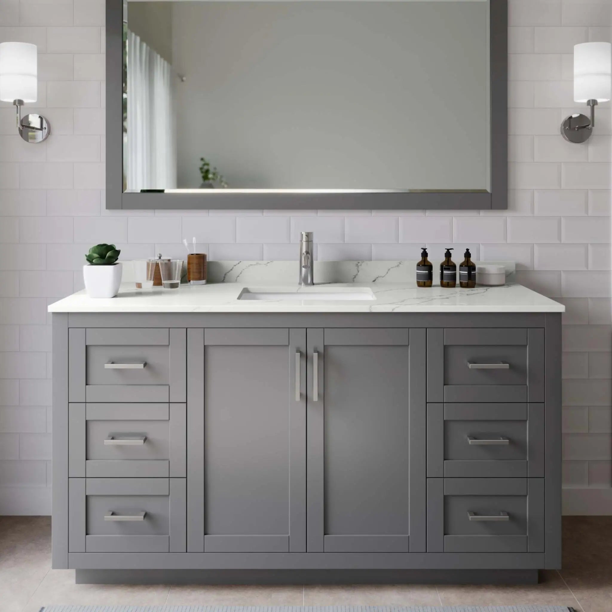 60" Miranda Single Bathroom Vanity in Dark Gray with Brushed Nickel Trim by Wyndham