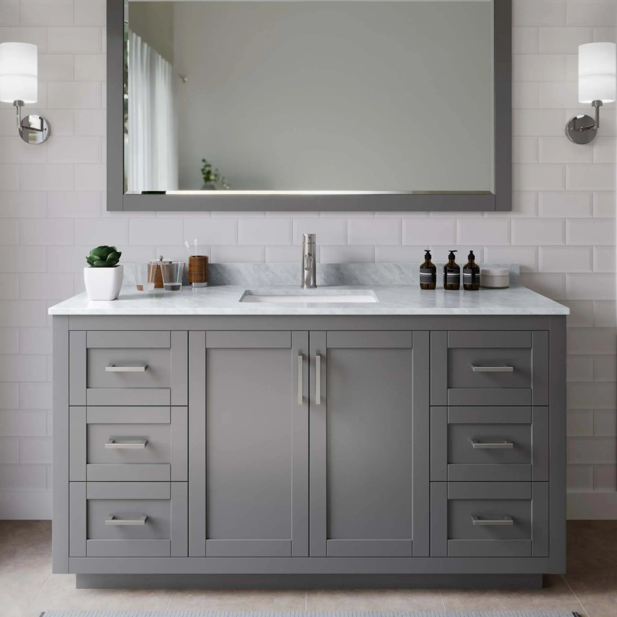 60" Miranda Single Bathroom Vanity in Dark Gray with Brushed Nickel Trim by Wyndham