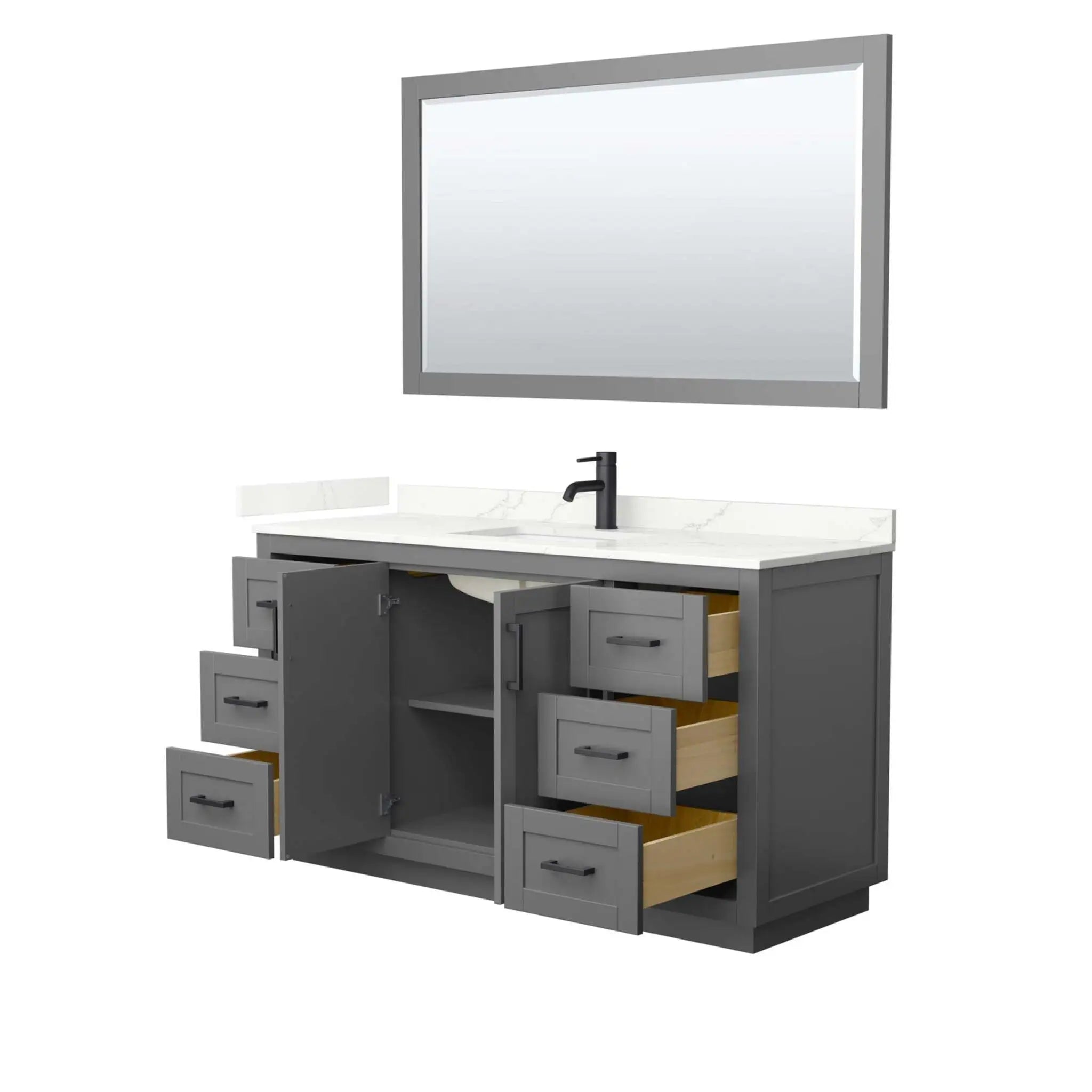 60" Miranda Single Bathroom Vanity in Dark Gray with Matte Black Trim & 58" Mirror by Wyndham