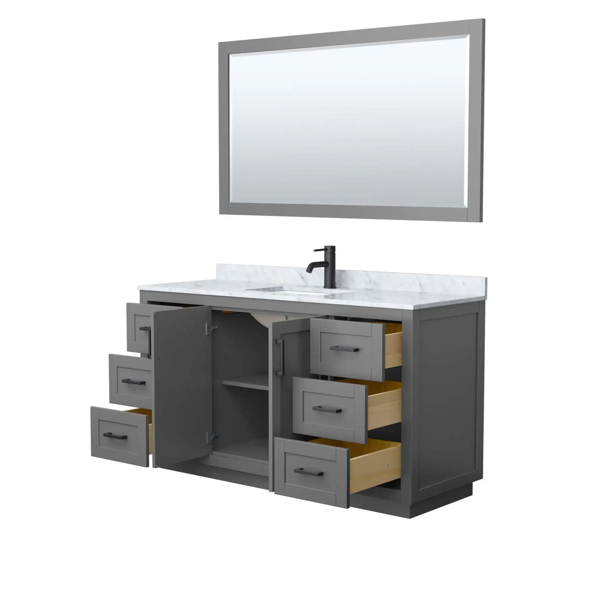 60" Miranda Single Bathroom Vanity in Dark Gray with Matte Black Trim & 58" Mirror by Wyndham