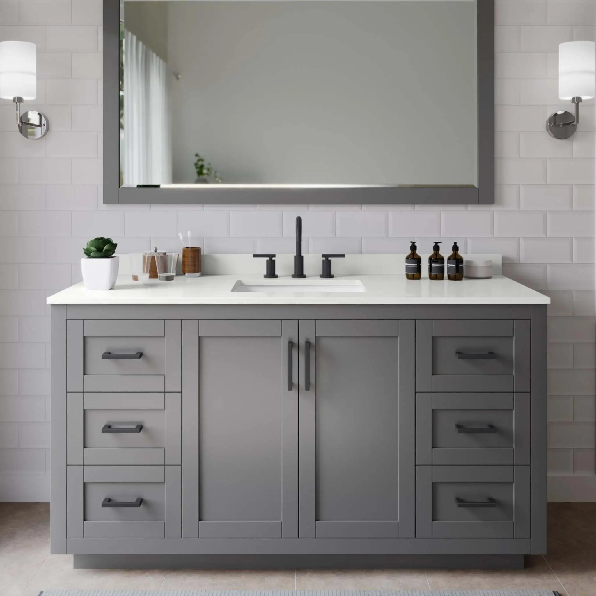 60" Miranda Single Bathroom Vanity in Dark Gray with Matte Black Trim & 58" Mirror by Wyndham